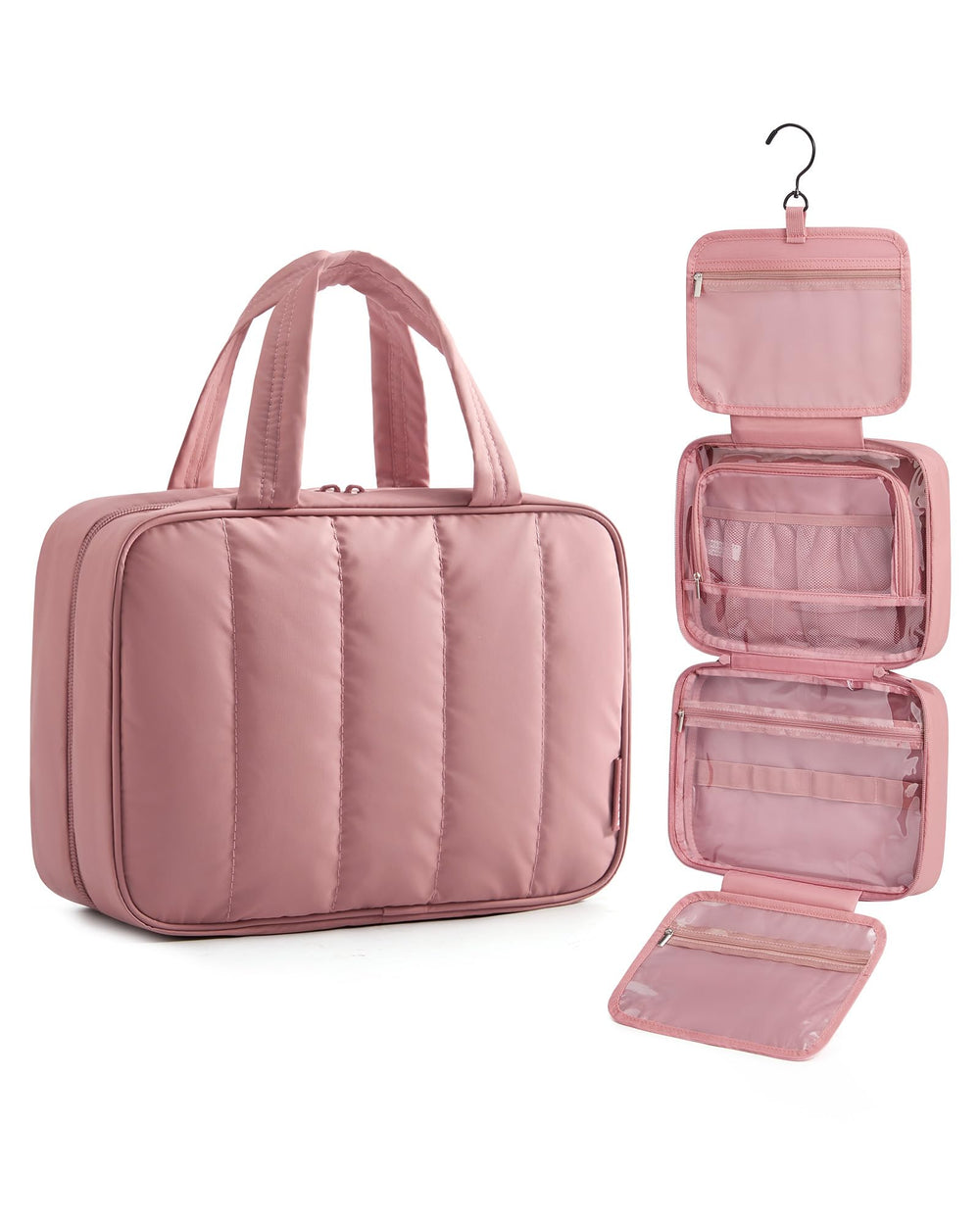 BAGSMART travel toiletry bag open with organized compartments for easy access