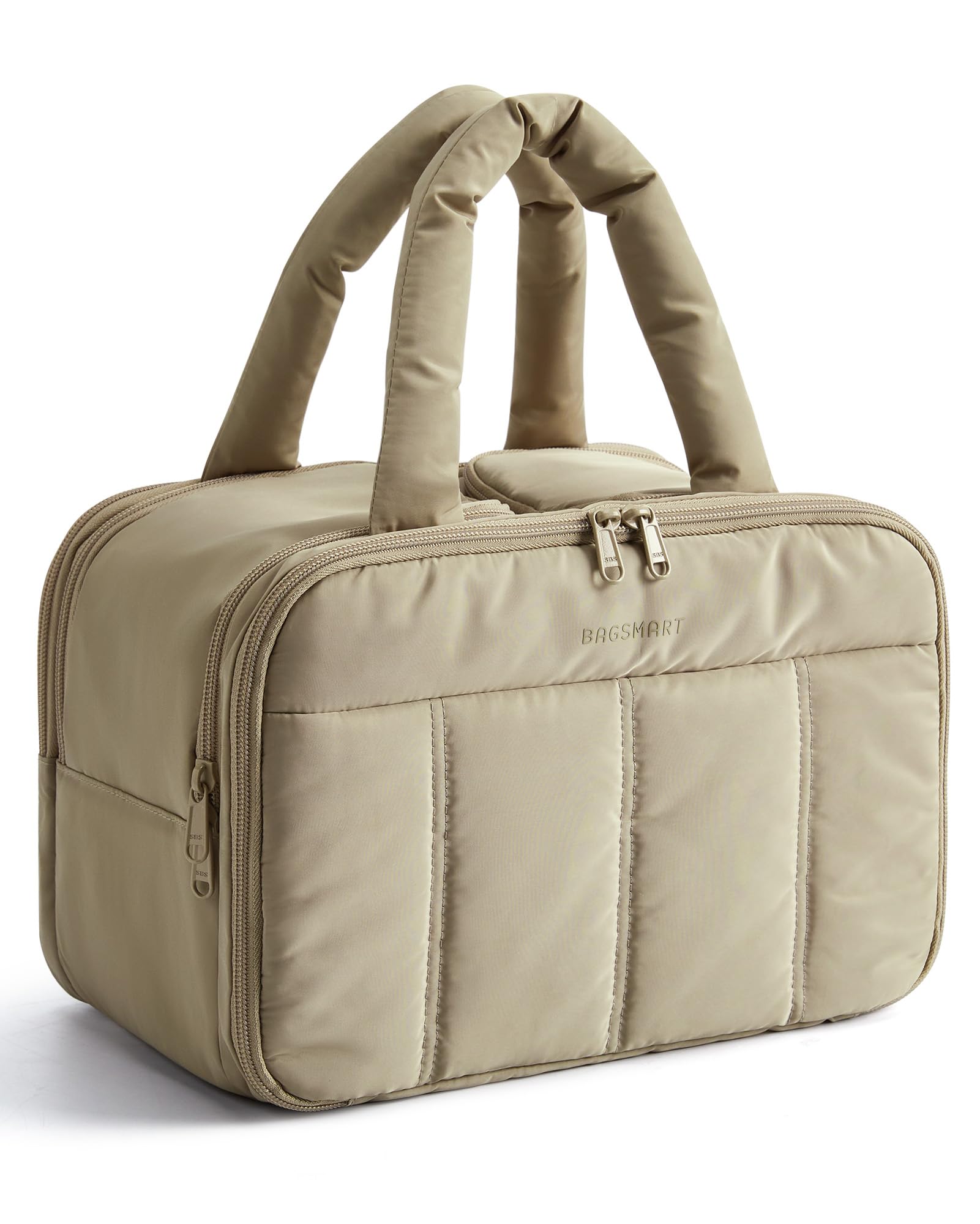 BAGSMART travel toiletry bag front view showing roomy space for toiletries.