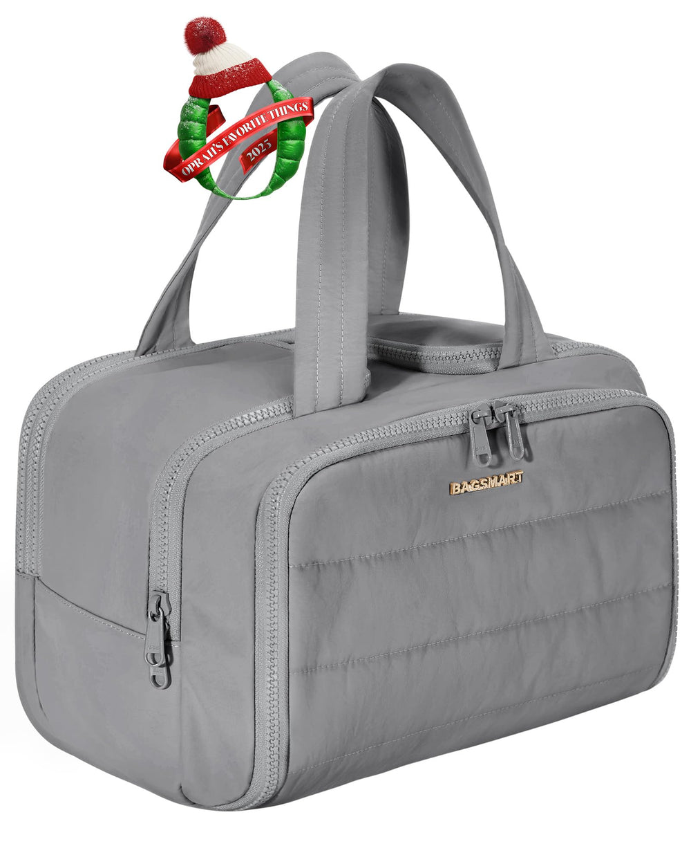 BAGSMART Travel Toiletry Bag front view shows spacious storage for cosmetics.