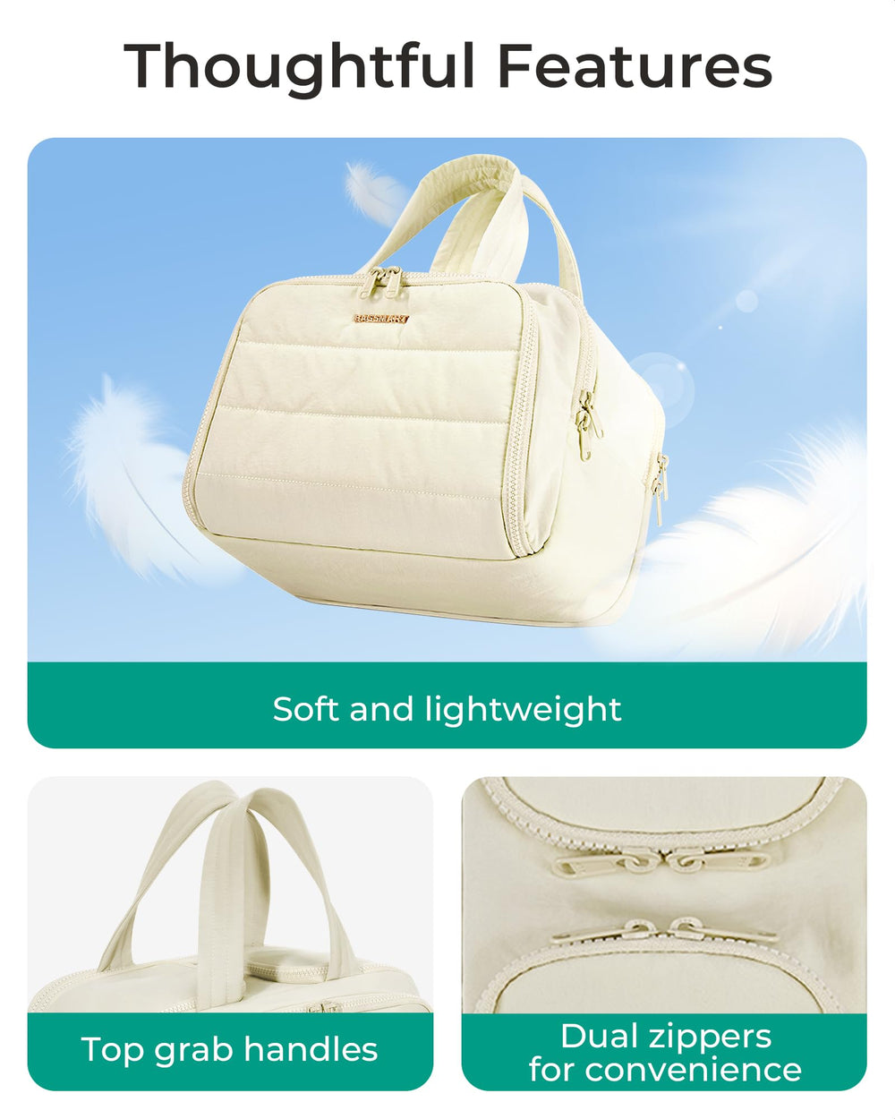 BAGSMART Travel Toiletry Bag full-opening design enables easy access to cosmetics.