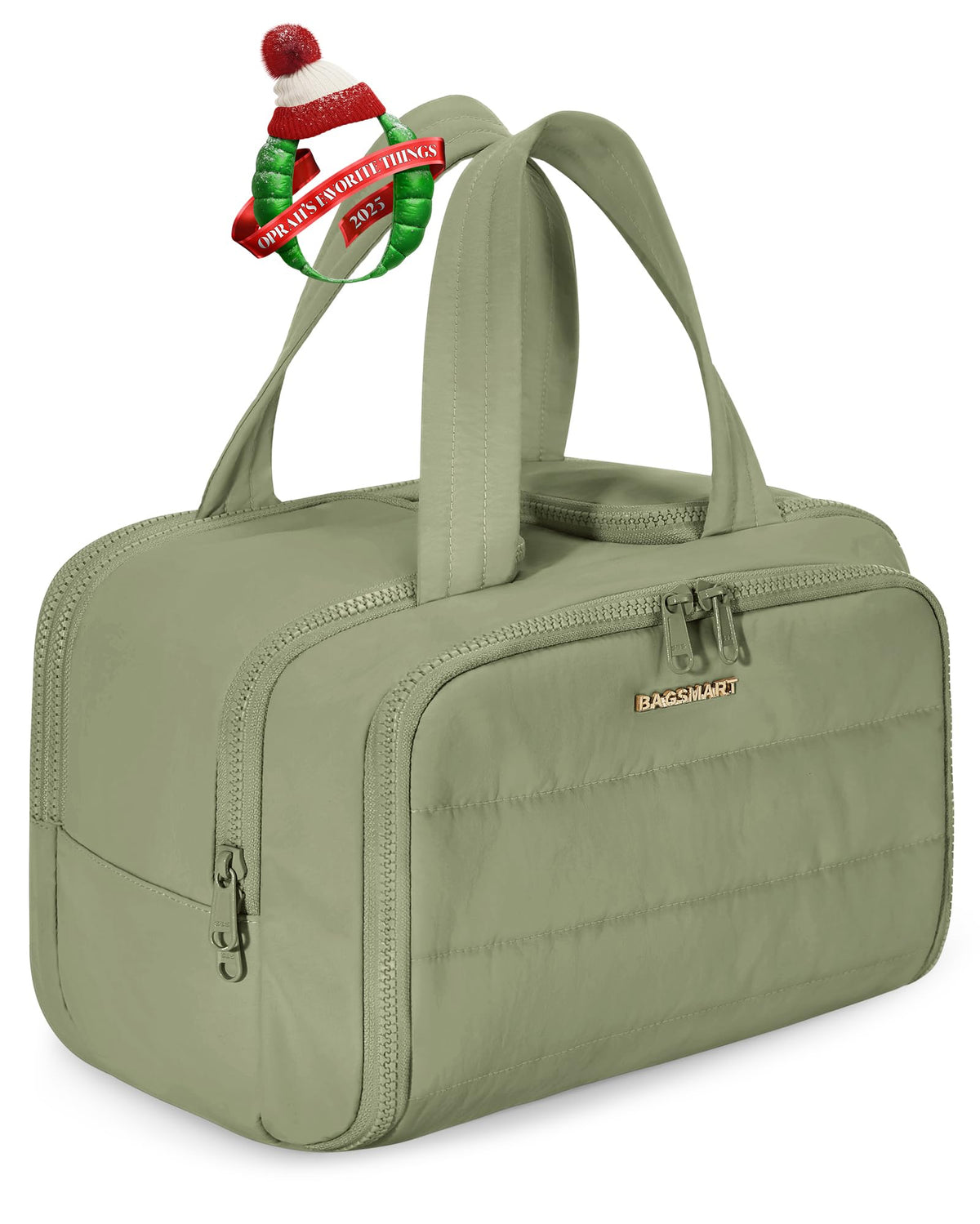 BAGSMART Travel Toiletry Bag green front view demonstrates compact, spacious storage on the go.