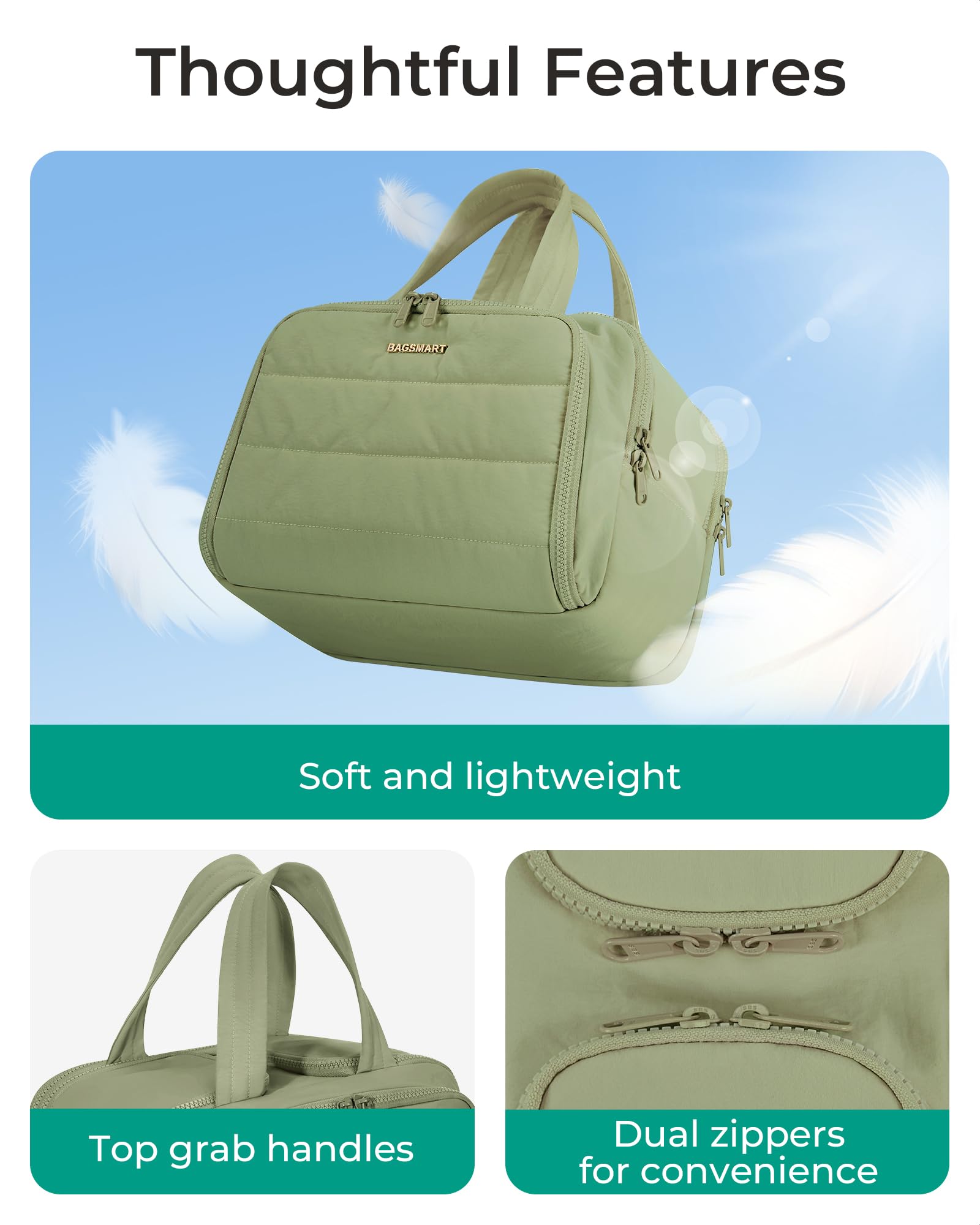 BAGSMART Travel Toiletry Bag green waterproof fabric keeps spills contained on trips.