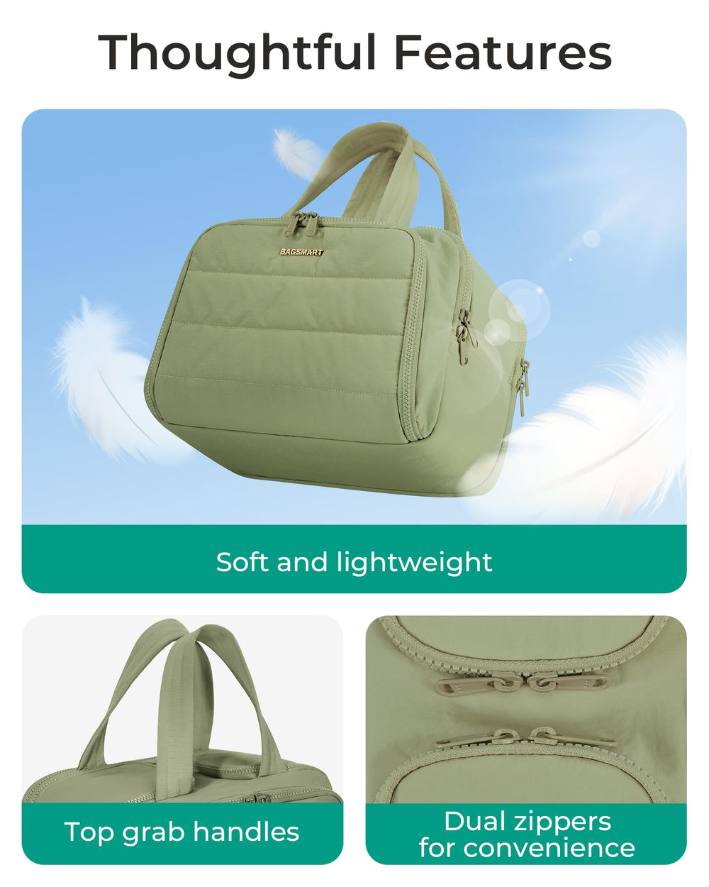 BAGSMART Travel Toiletry Bag green waterproof fabric keeps spills contained on trips.