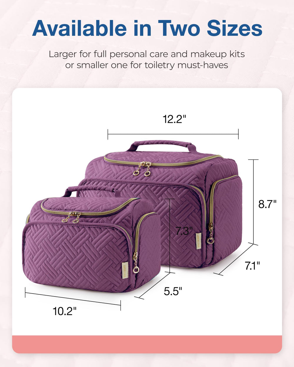 BAGSMART travel toiletry bag handle in purple for on-the-go portability.