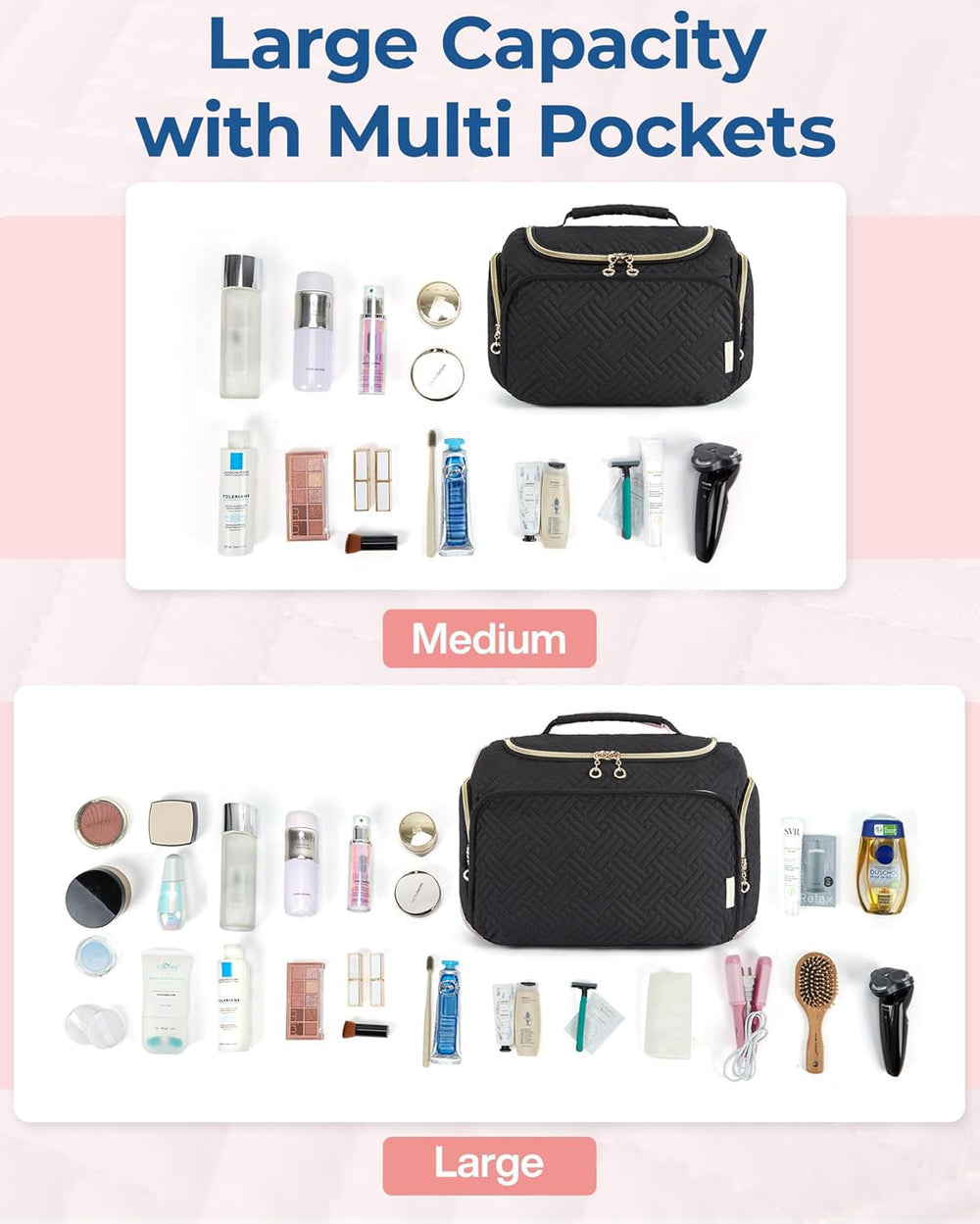 BAGSMART Travel Toiletry Bag with handle and two-way zippers for portability