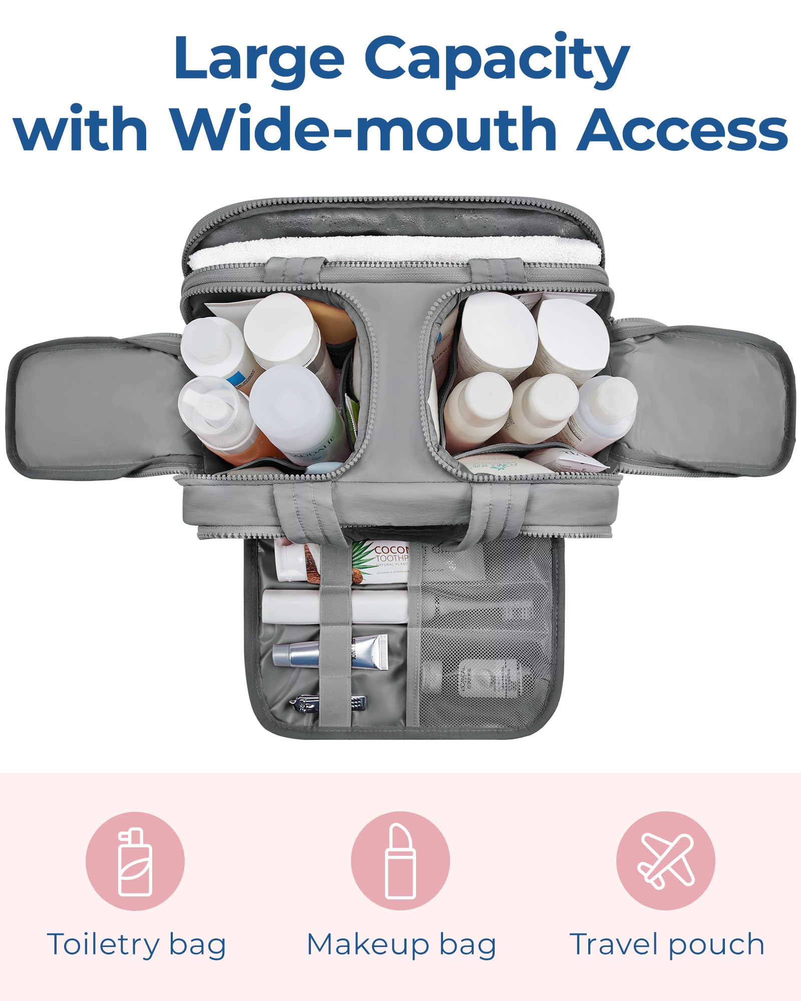 BAGSMART Travel Toiletry Bag with handle for easy portability on trips.