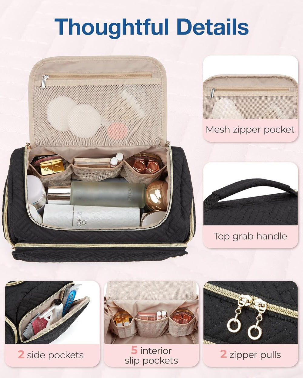BAGSMART travel toiletry bag inner mesh pockets organize cosmetics and accessories efficiently