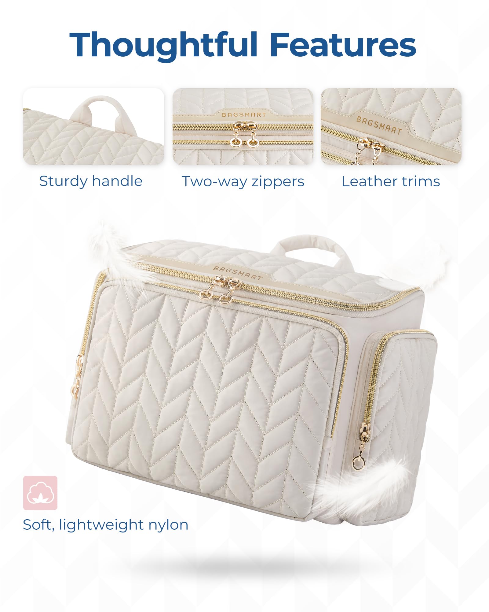BAGSMART Travel Toiletry Bag interior with multiple pockets keeps cosmetics organized.