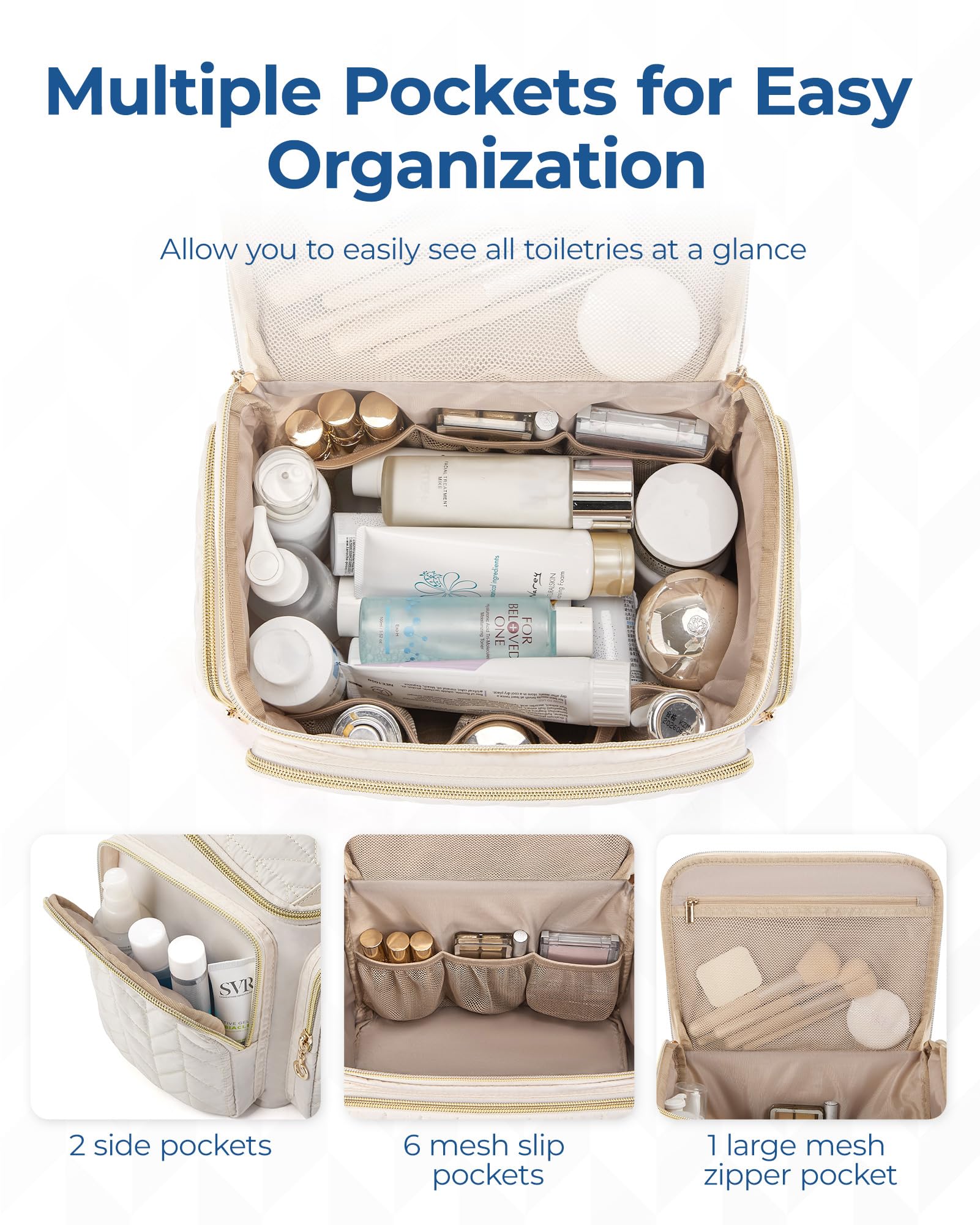 BAGSMART travel toiletry bag mesh pocket for small items and quick access