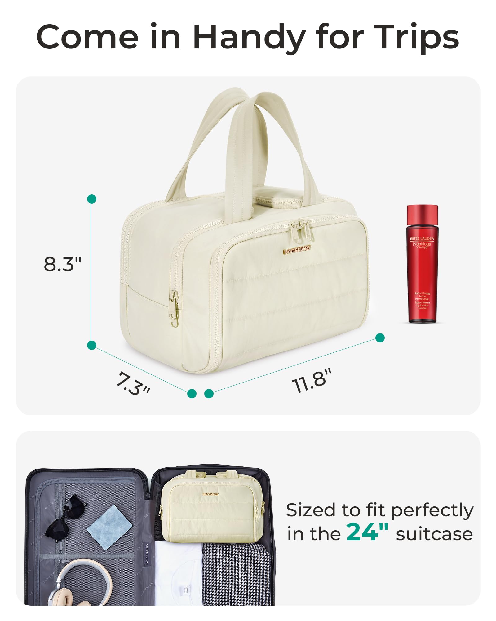 BAGSMART bag serves as toiletries, shaving kit, or makeup bag for travel versatility.