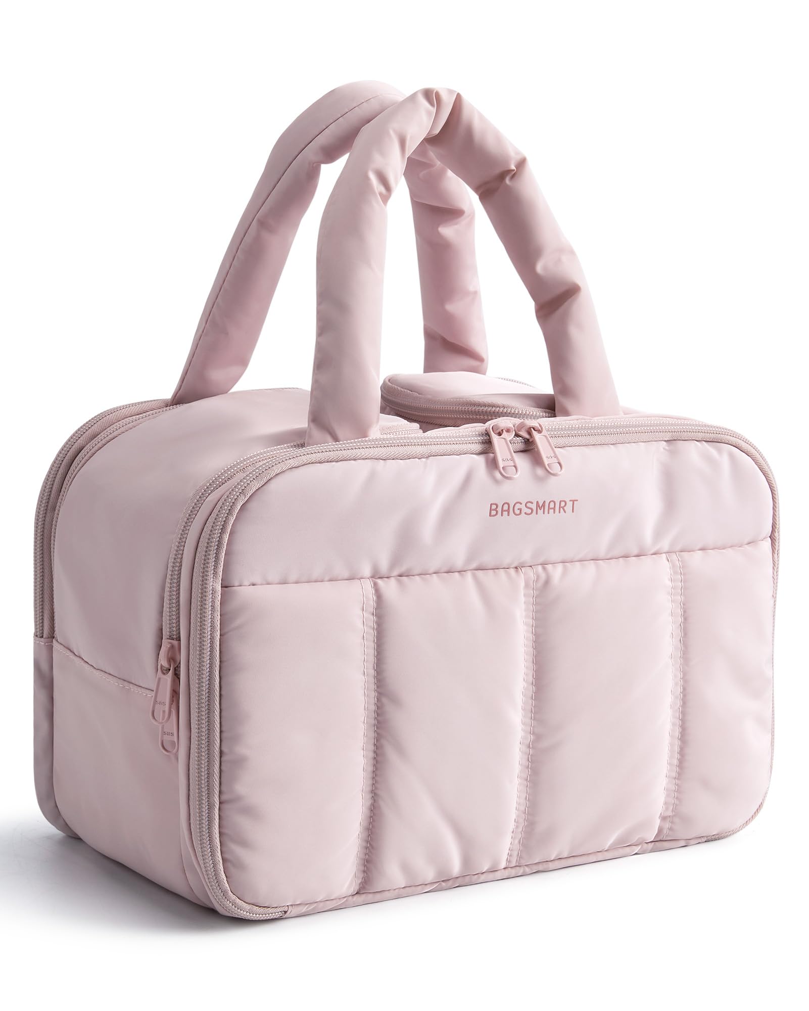 BAGSMART travel toiletry bag pink roomy interior for cosmetics on trips