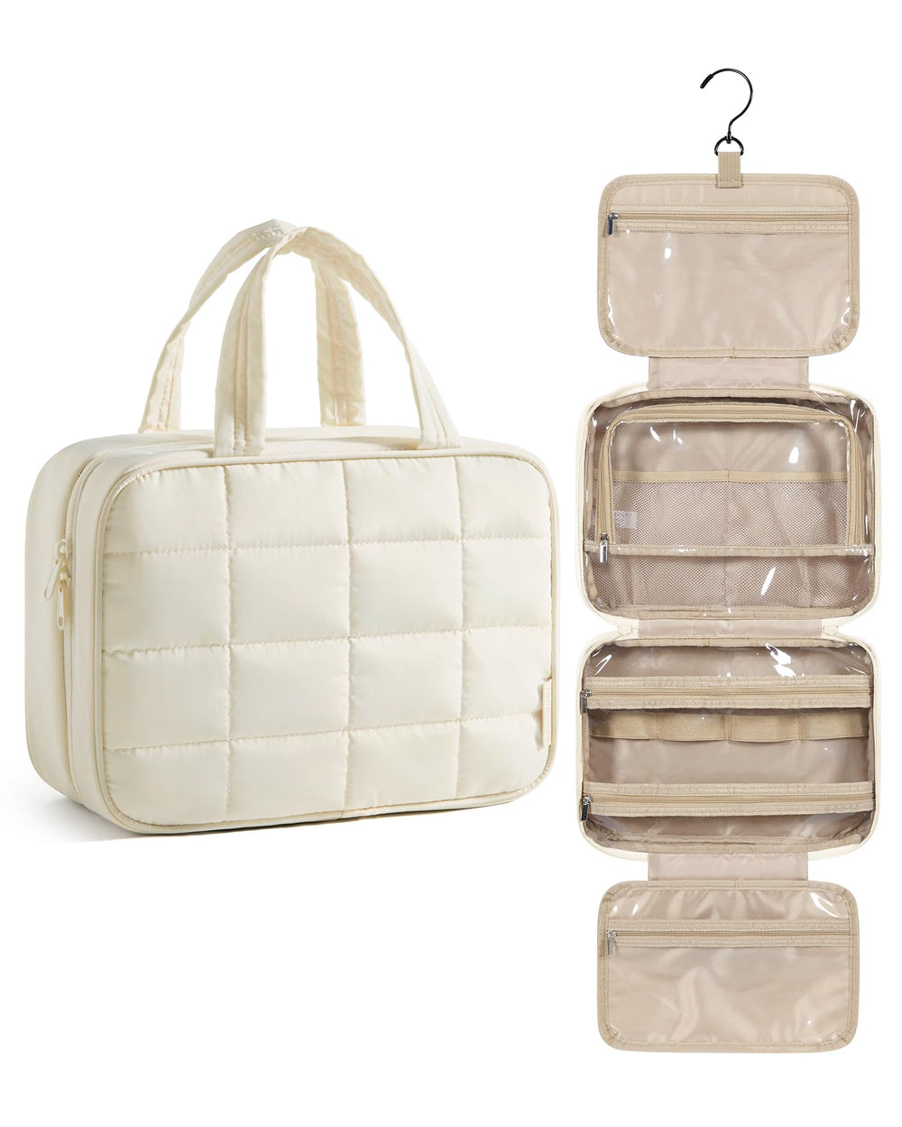 BAGSMART travel toiletry bag with puffy material for lightweight portability.