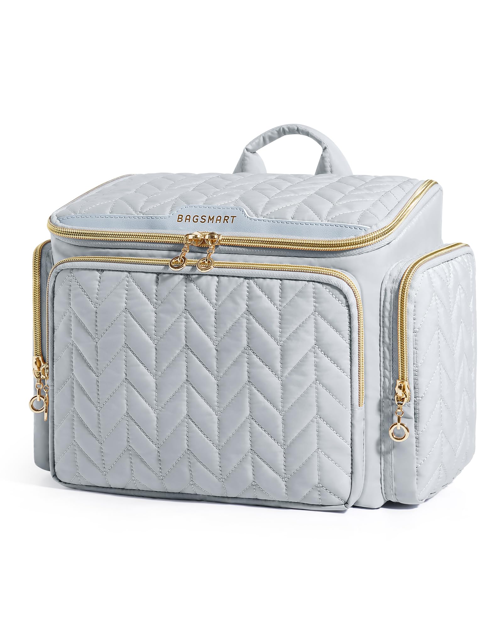 BAGSMART Travel Toiletry Bag puffed material close-up showing soft, lightweight carry.