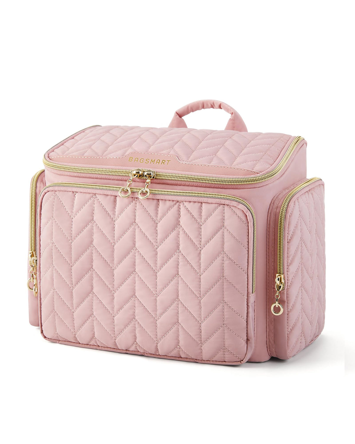 BAGSMART travel toiletry bag puffy-material offers lightweight carry-on comfort.
