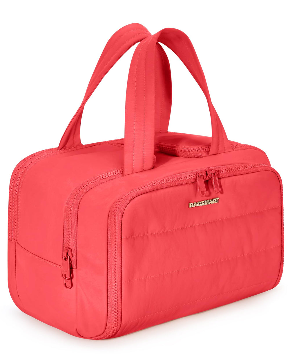 BAGSMART travel toiletry bag puffy red full opening for easy access.