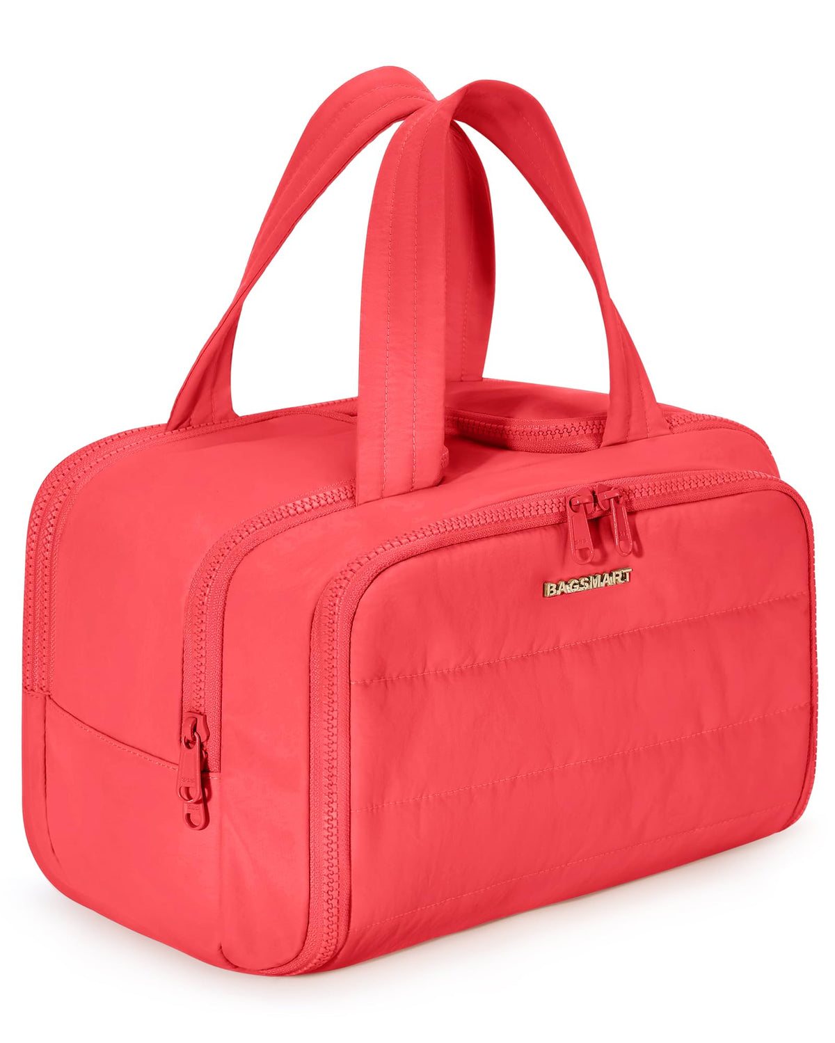 BAGSMART travel toiletry bag puffy red full opening for easy access.