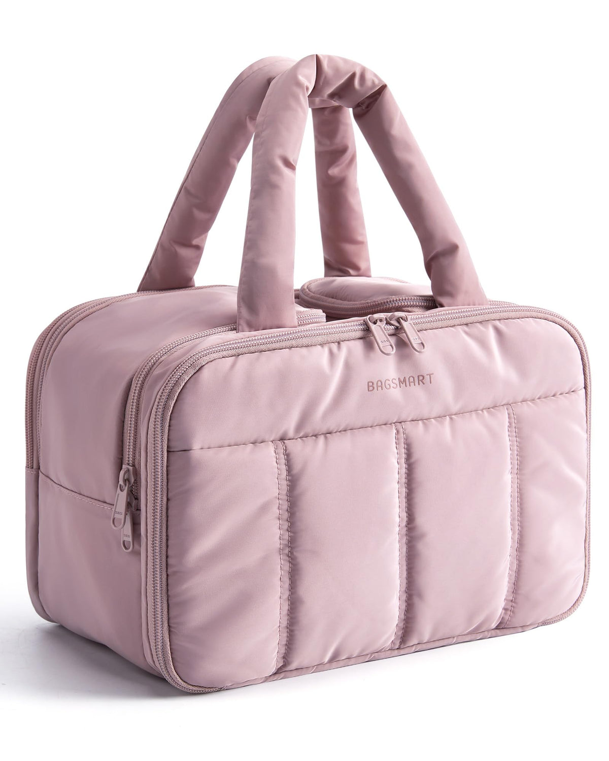 BAGSMART Travel Toiletry Bag purple front view shows organized storage for easy access.