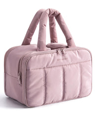 BAGSMART Travel Toiletry Bag purple front view shows organized storage for easy access.