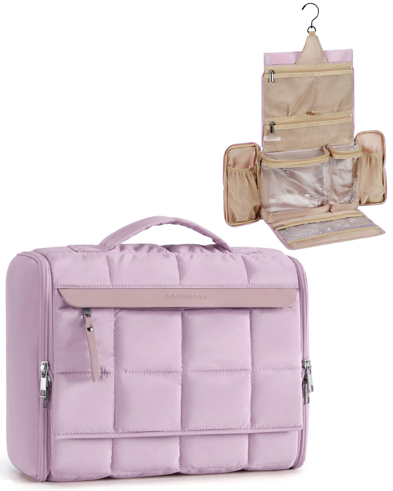BAGSMART travel toiletry bag purple full-opening for quick access and organization