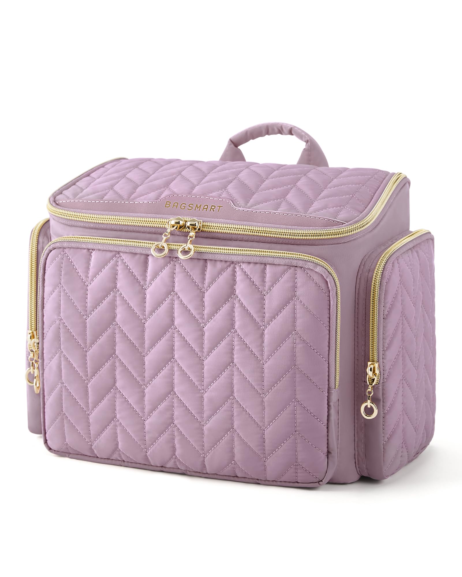 BAGSMART travel toiletry bag purple wide-open for easy access and cosmetics organization