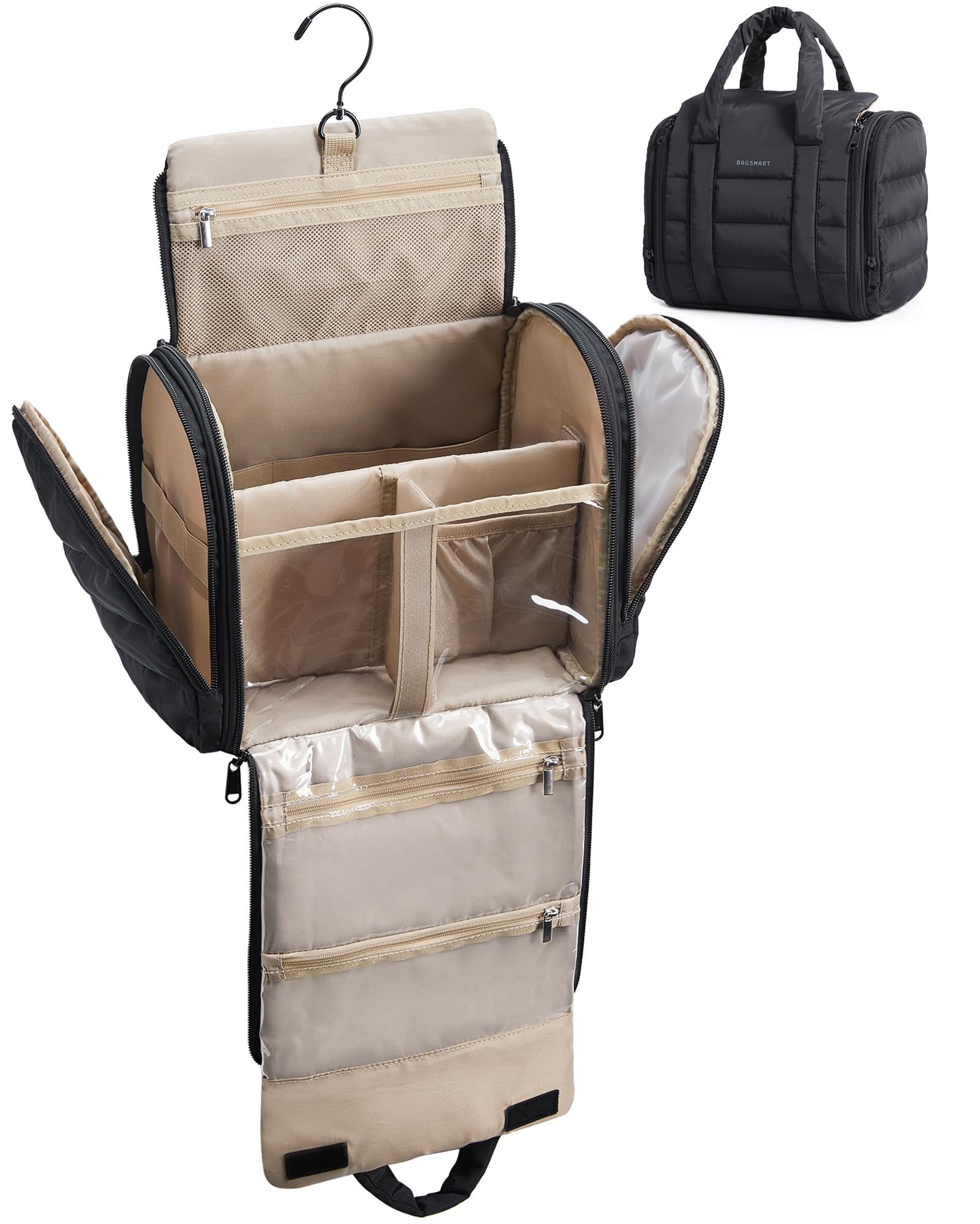 BAGSMART travel toiletry bag with removable partition for customizable organization on trips