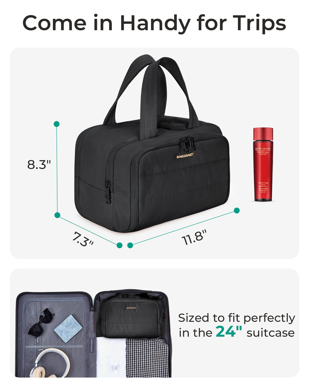 BAGSMART puffy red bag shows side view for travel styling.