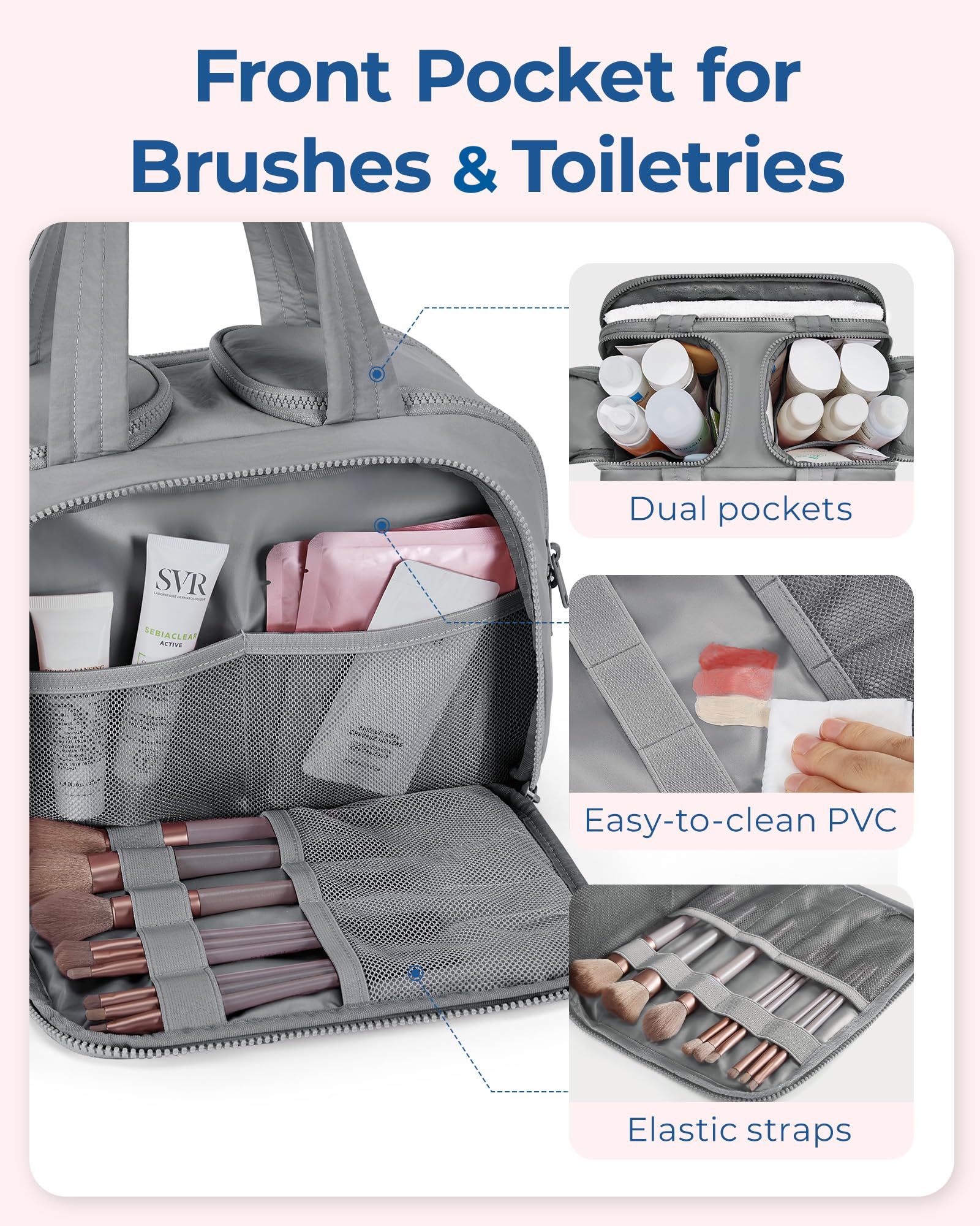 BAGSMART Travel Toiletry Bag Taslan fabric closeup highlights soft, lightweight feel.