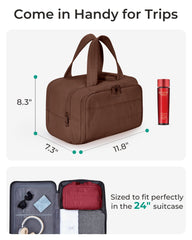 BAGSMART Puffy Travel Toiletry Bag waterproof fabric helps separate wet items on journeys