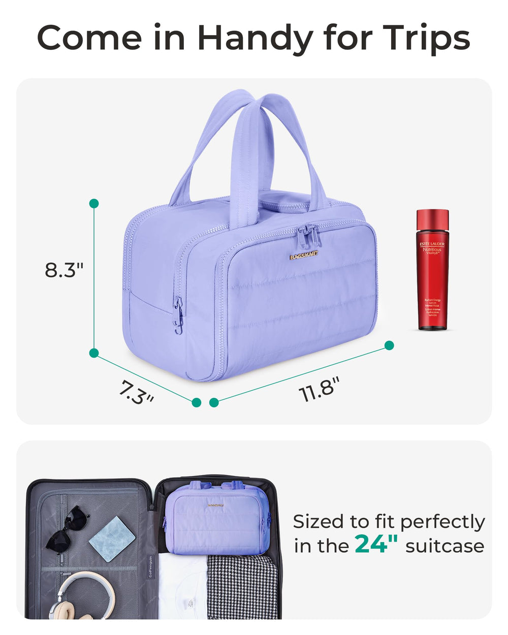BagSmart travel toiletry bag waterproof lining enables easy cleanup after leaks