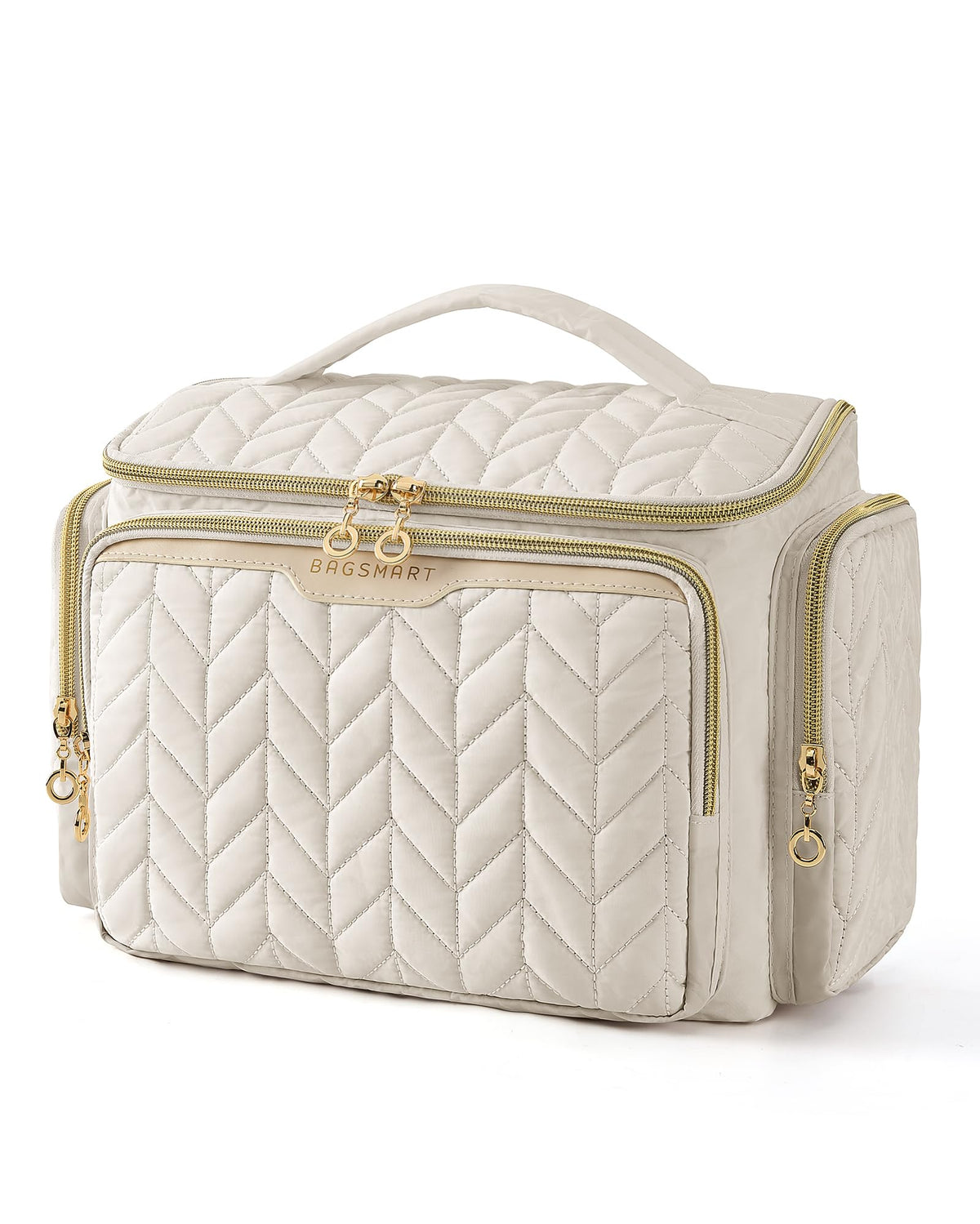 BAGSMART travel toiletry bag wide-open beige offers easy access to essentials on the go.
