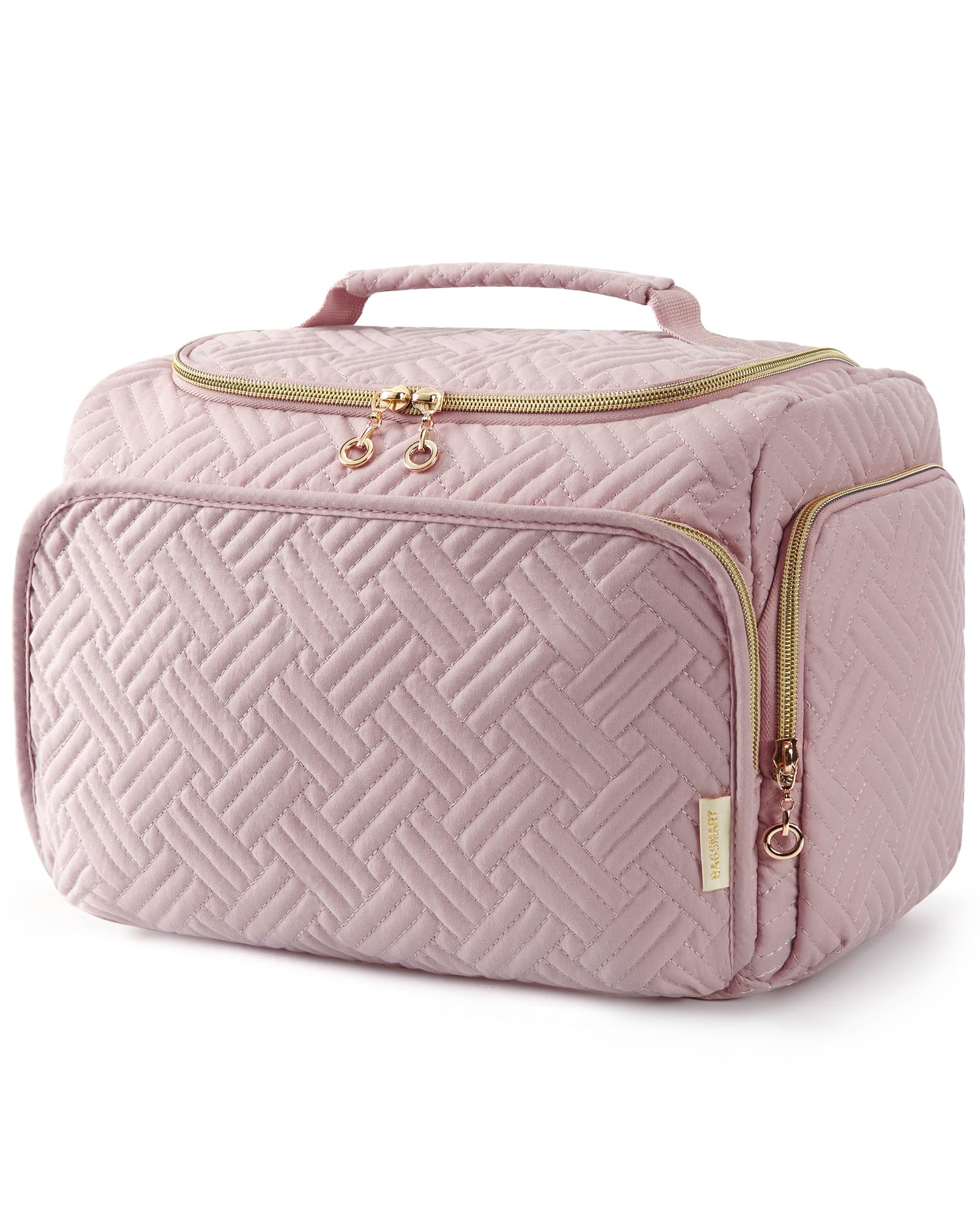 BAGSMART Travel Toiletry Bag pink-L wide opening for easy access on trips.