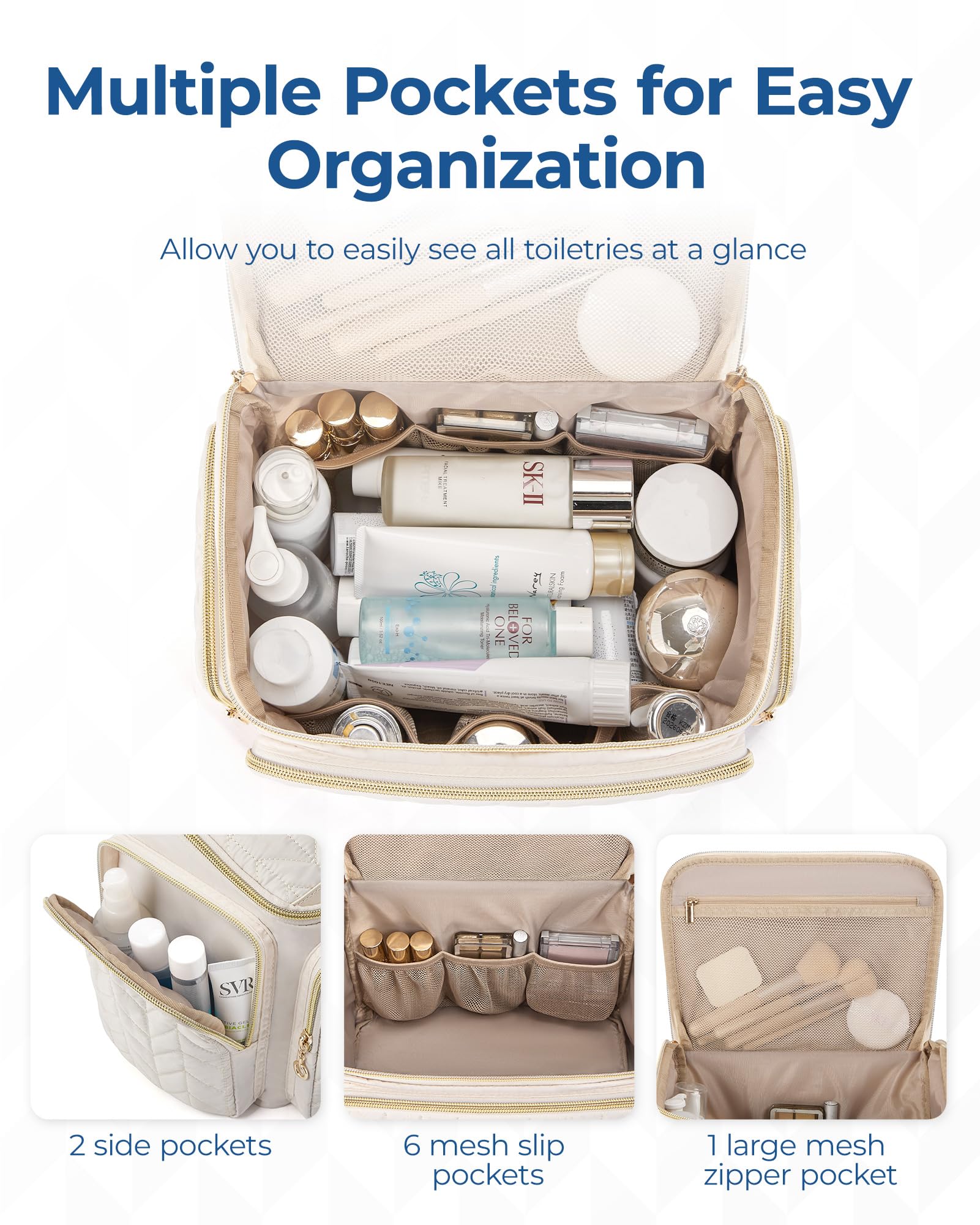 BAGSMART Travel Toiletry Bag wide opening allows quick packing and access.