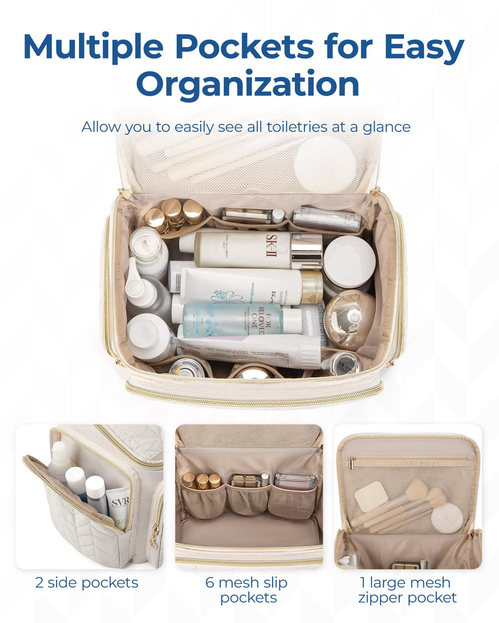 BAGSMART Travel Toiletry Bag wide opening allows quick packing and access.