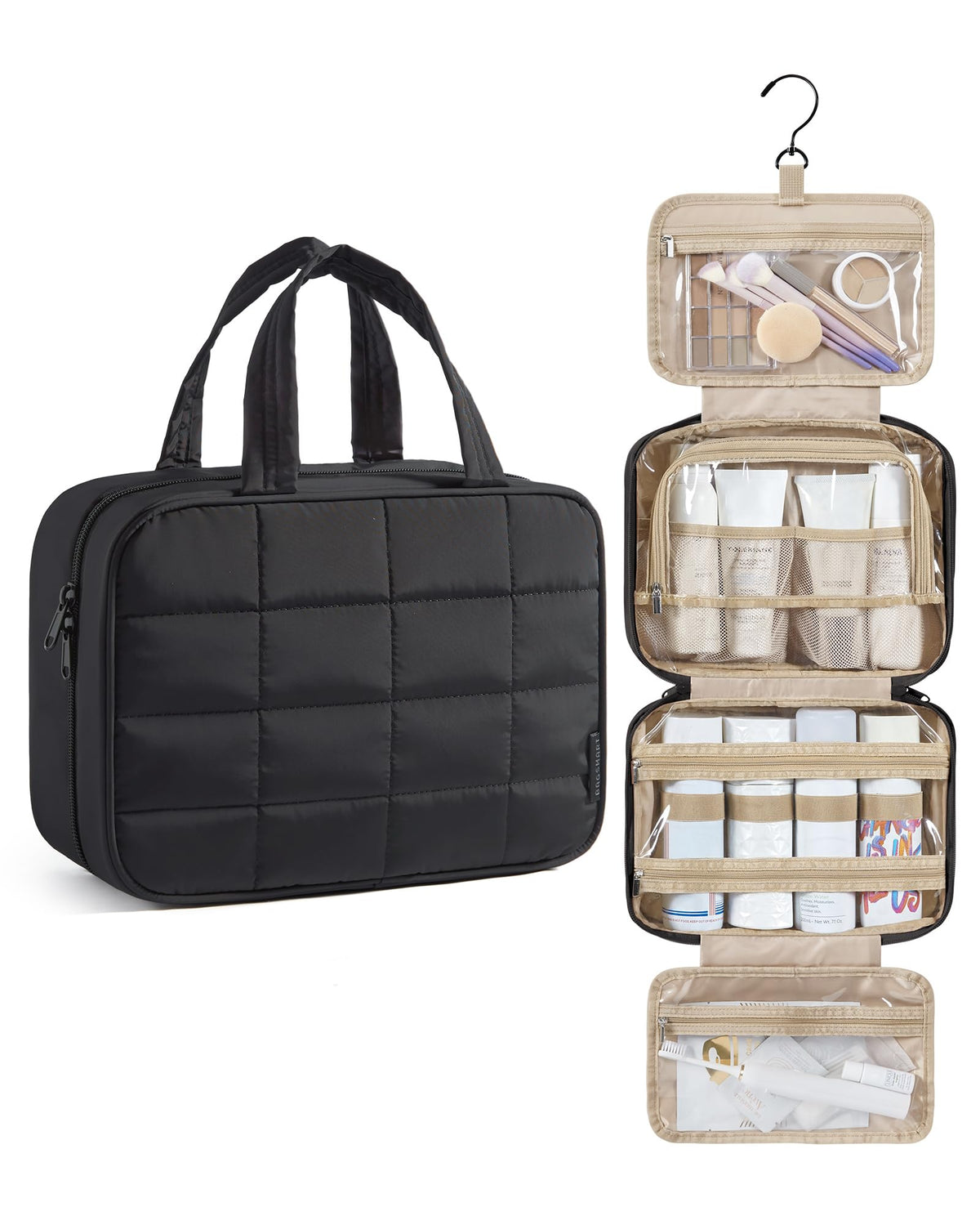BAGSMART travel toiletry bag with puffy fabric highlights lightweight portability for travel