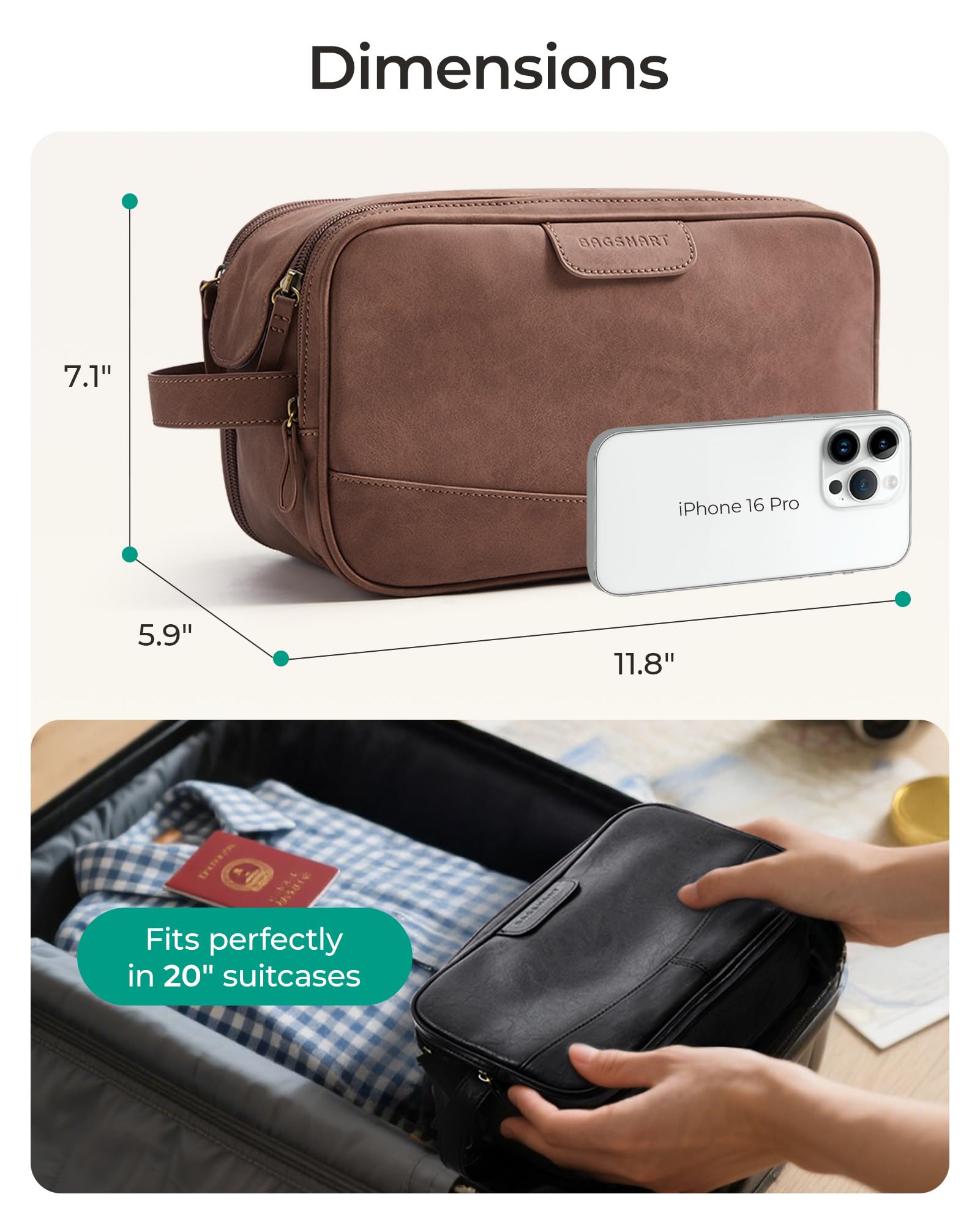 BAGSMART travel toiletry organizer with a dry-wet pocket supports compact packing.