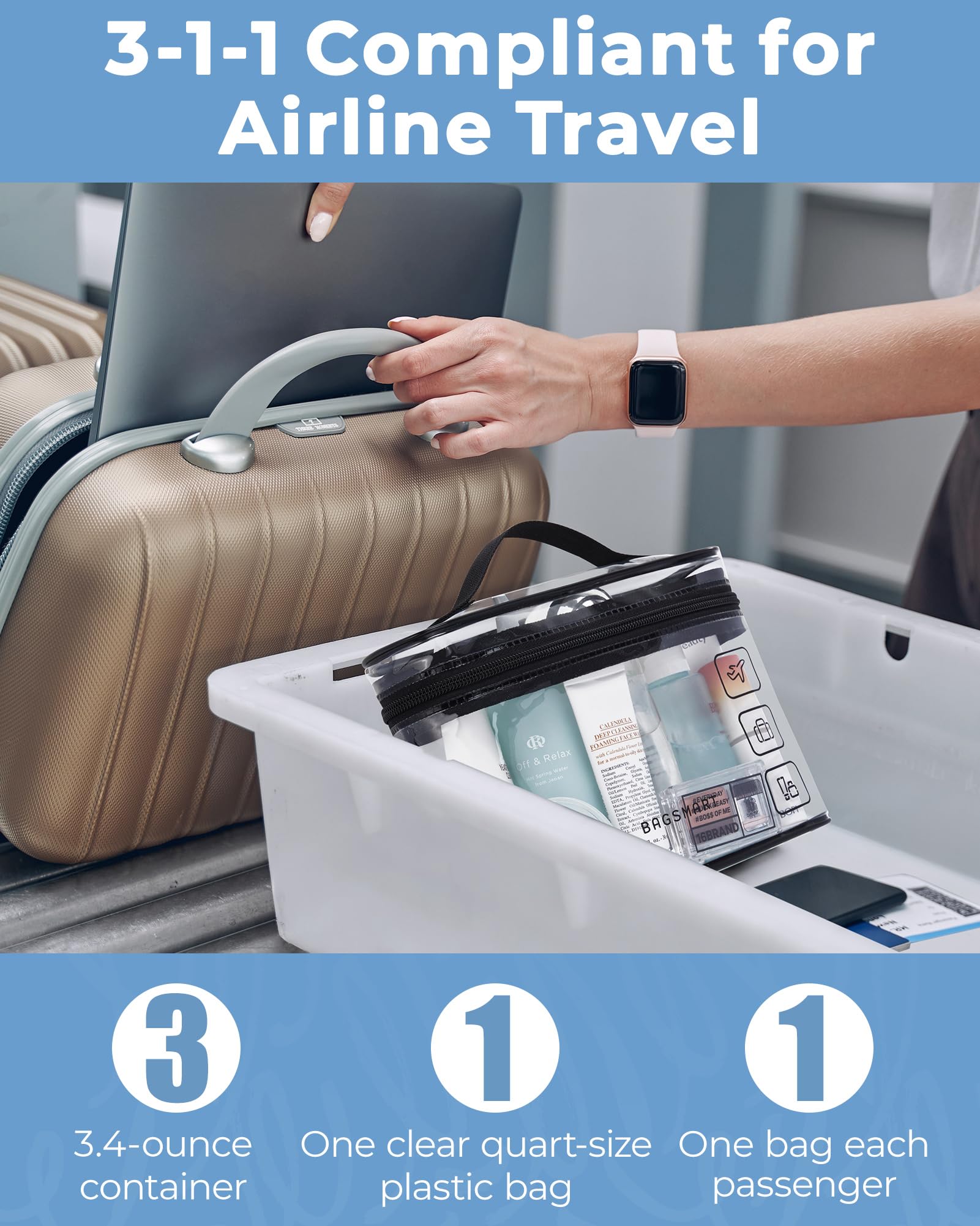 BAGSMART versatile travel accessory bag keeps cosmetics, toiletries, and small items organized.