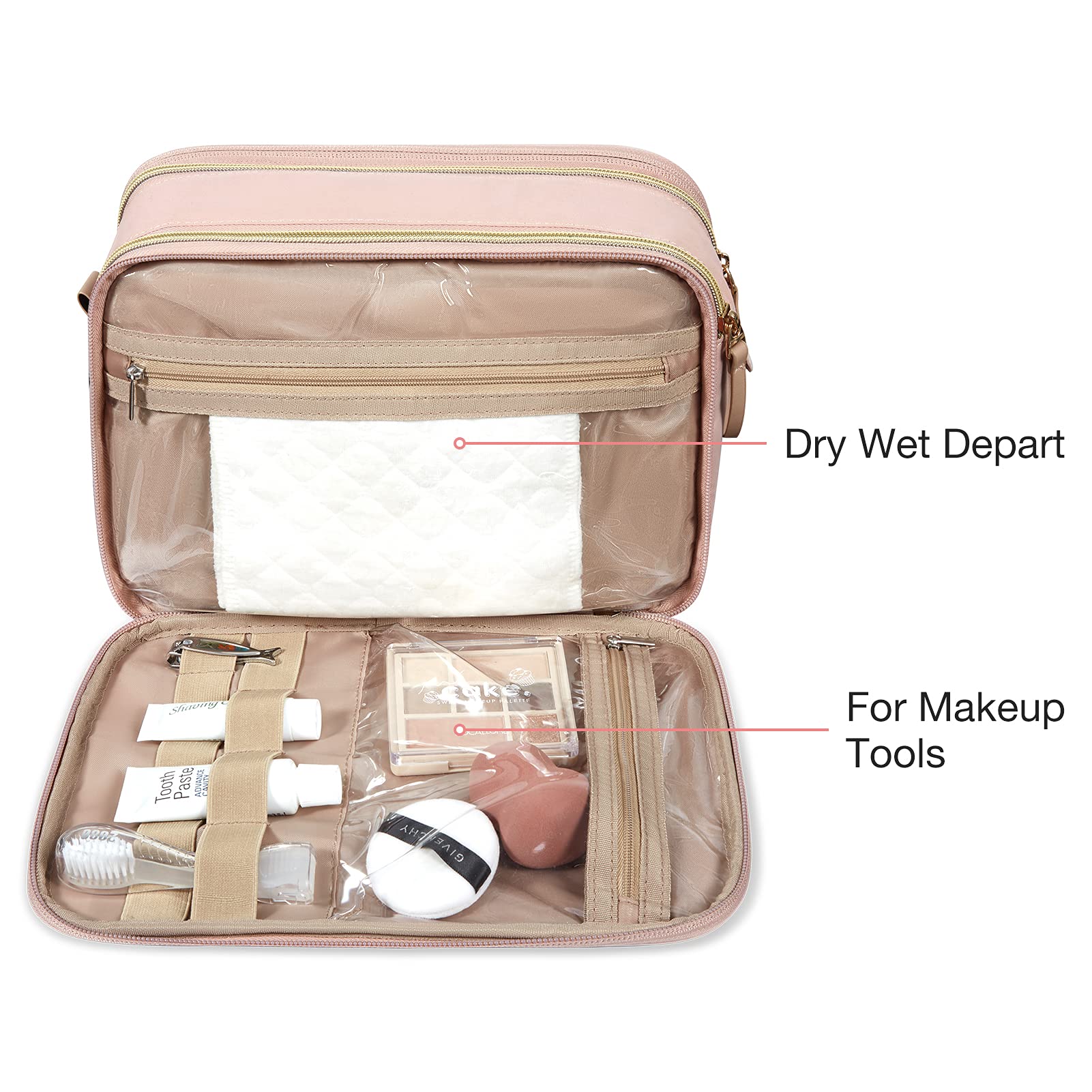 BagSmart water-resistant toiletry bag pink fabric protects contents