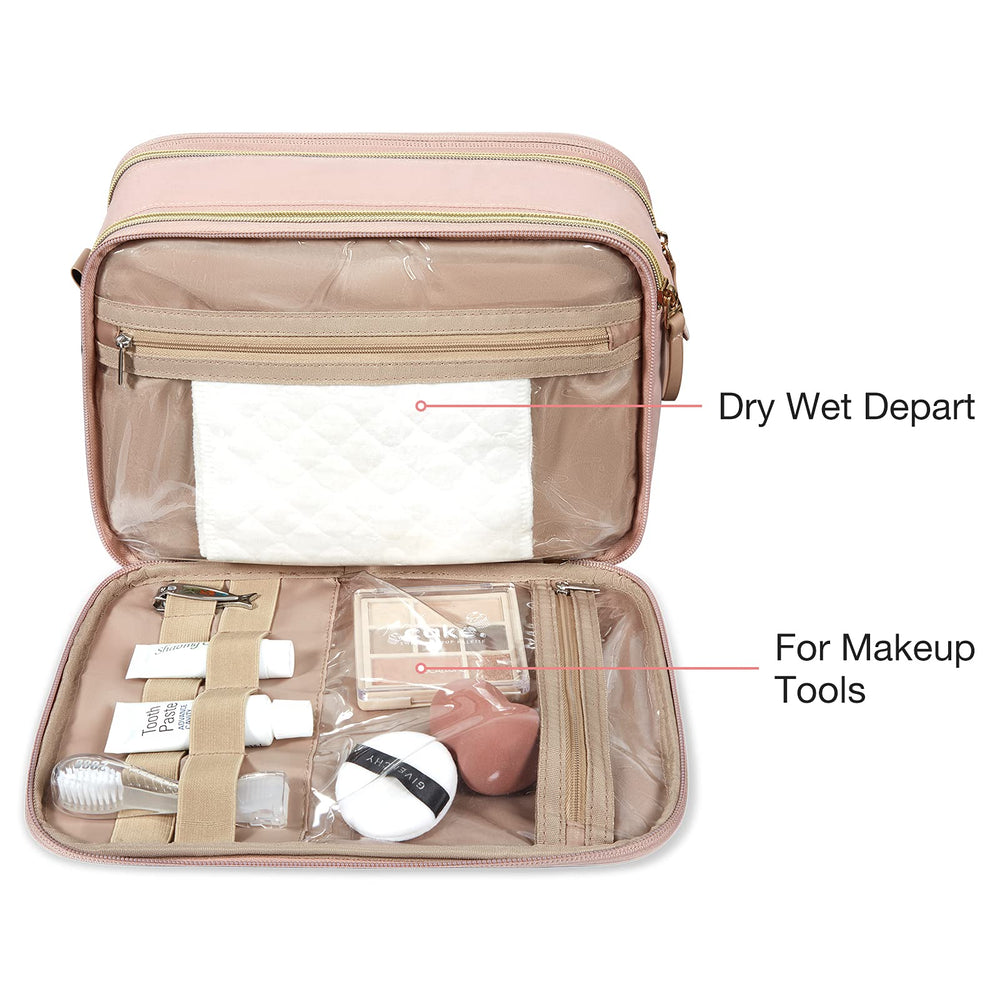 BagSmart water-resistant toiletry bag pink fabric protects contents