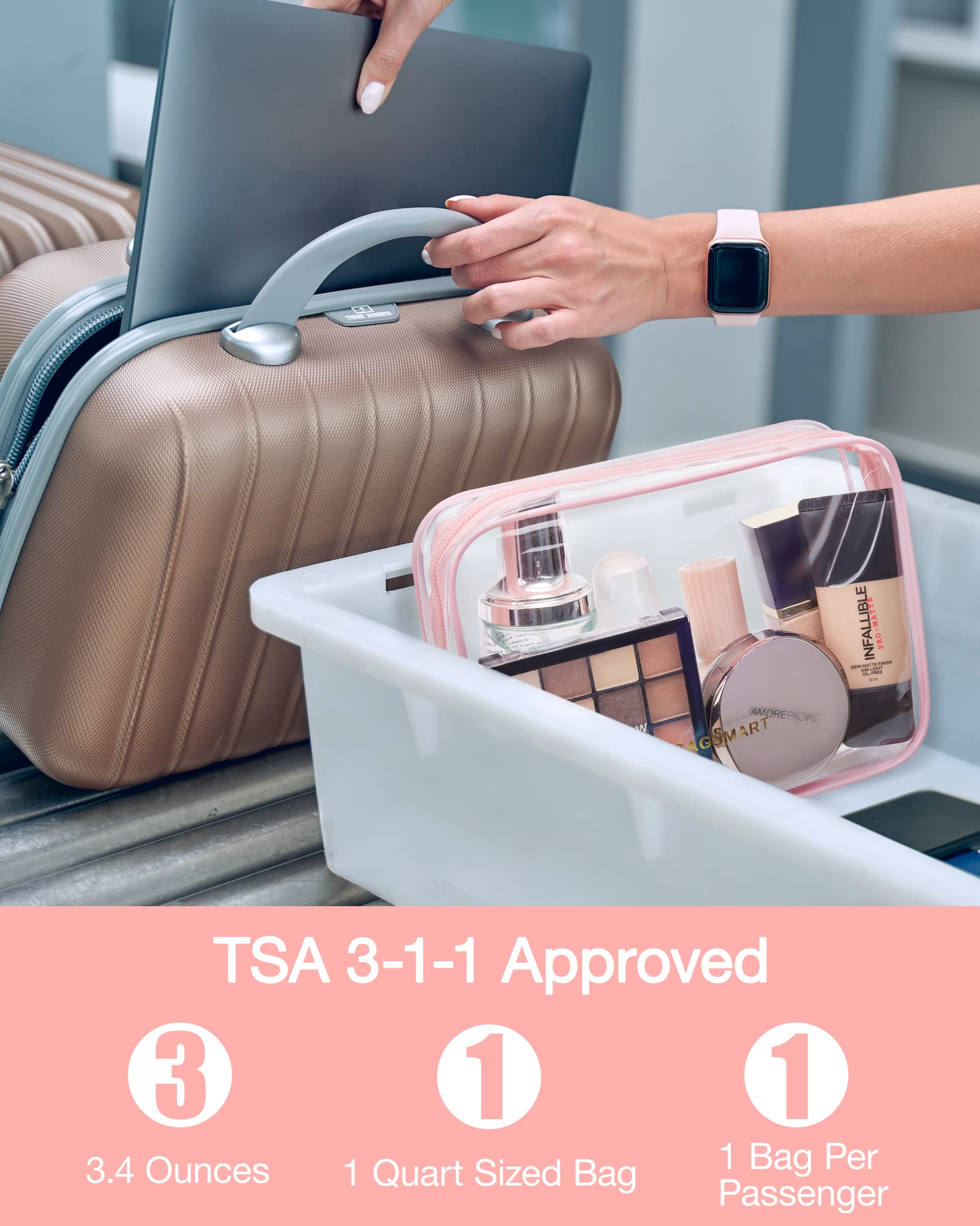 BAGSMART waterproof clear bag with reinforced seams ideal for travel organization