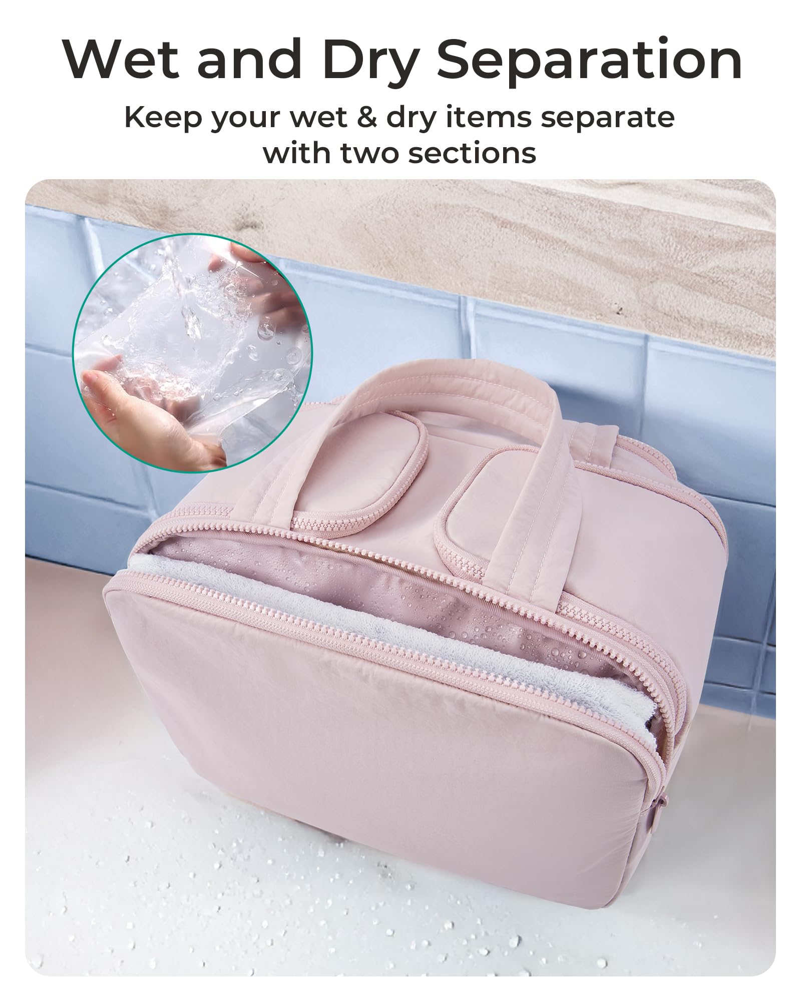 BAGSMART waterproof front pocket feature keeps wet items separated during travel.