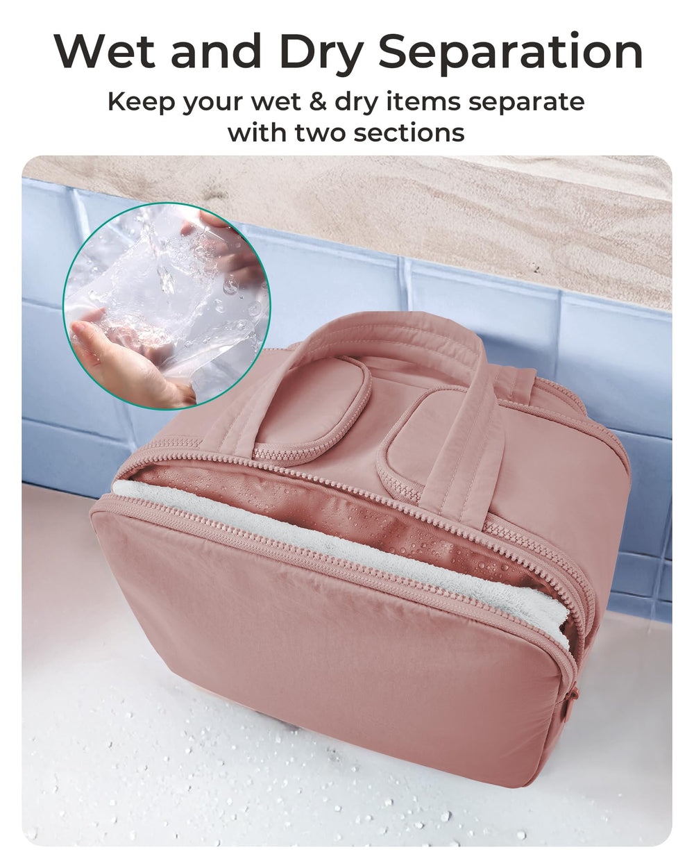 BAGSMART waterproof front pocket keeps dry items separate and easy to clean.