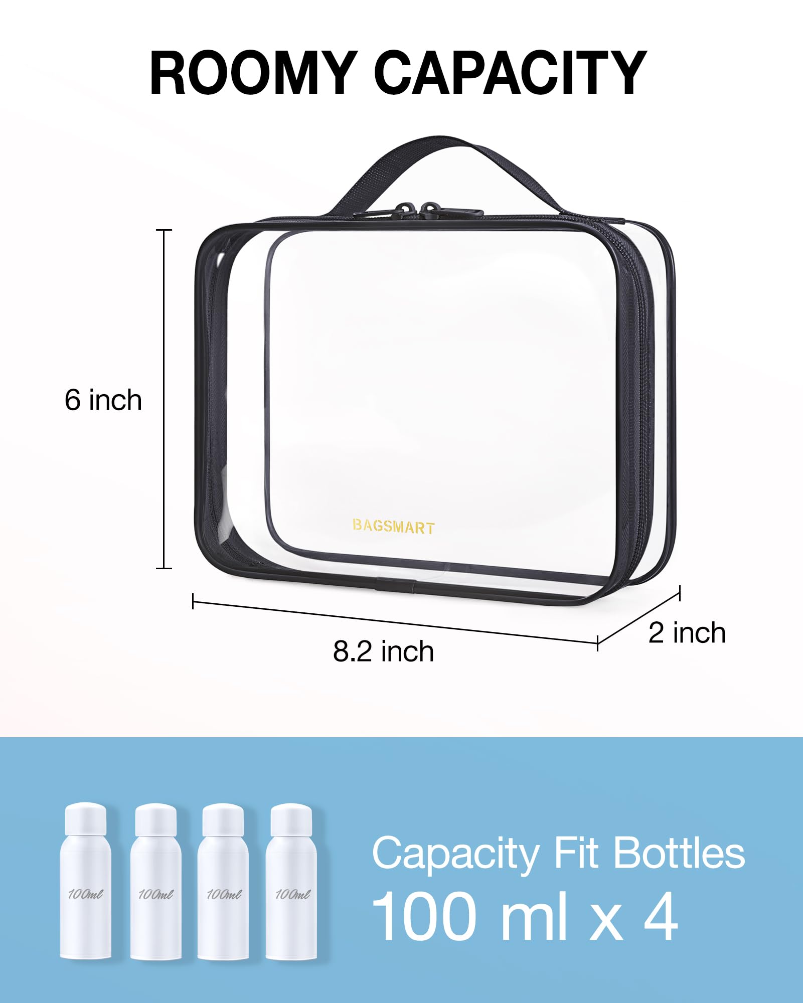 BAGSMART clear bag with reinforced seams for leak prevention during travel