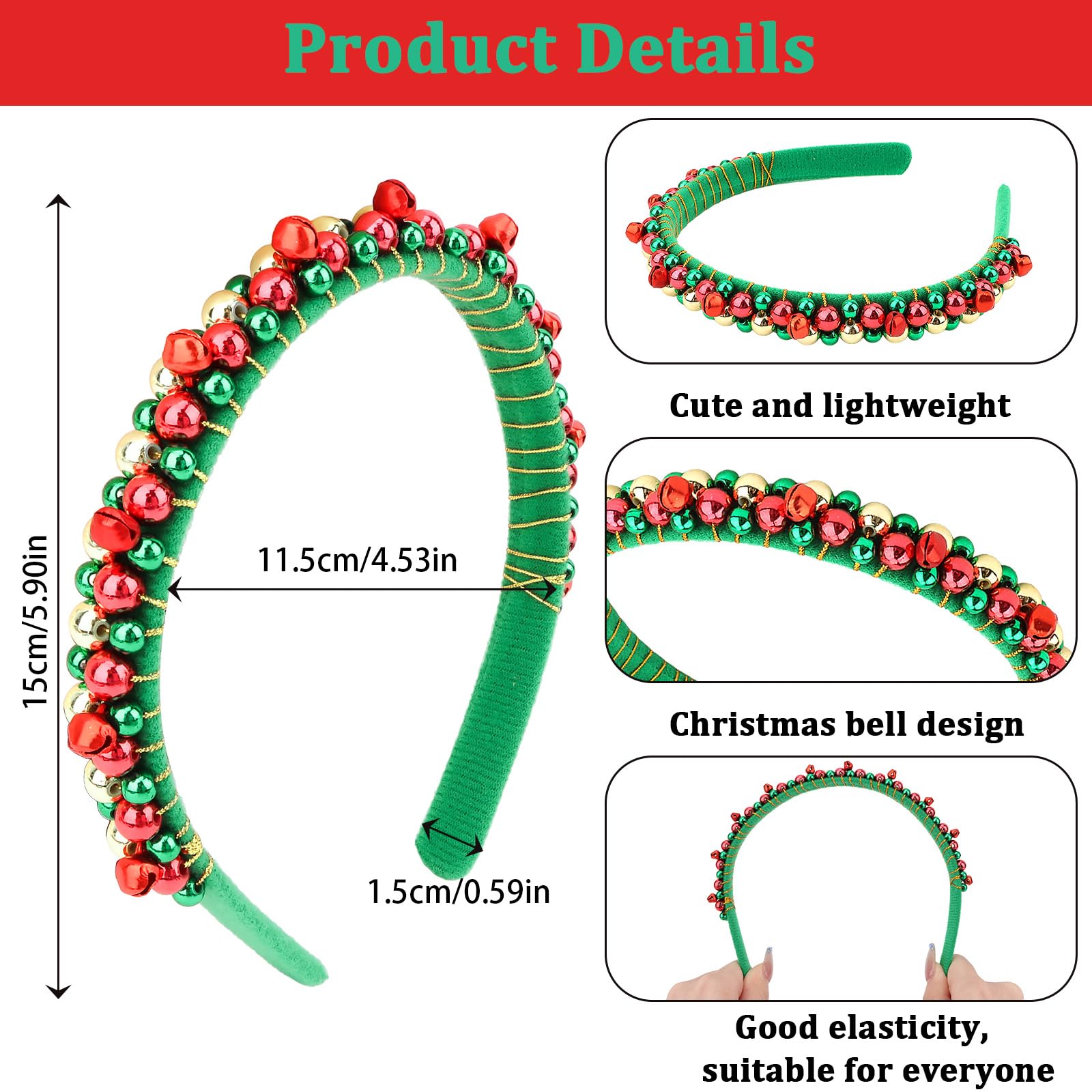 BAHABY Christmas bell headband silver shines at family gatherings