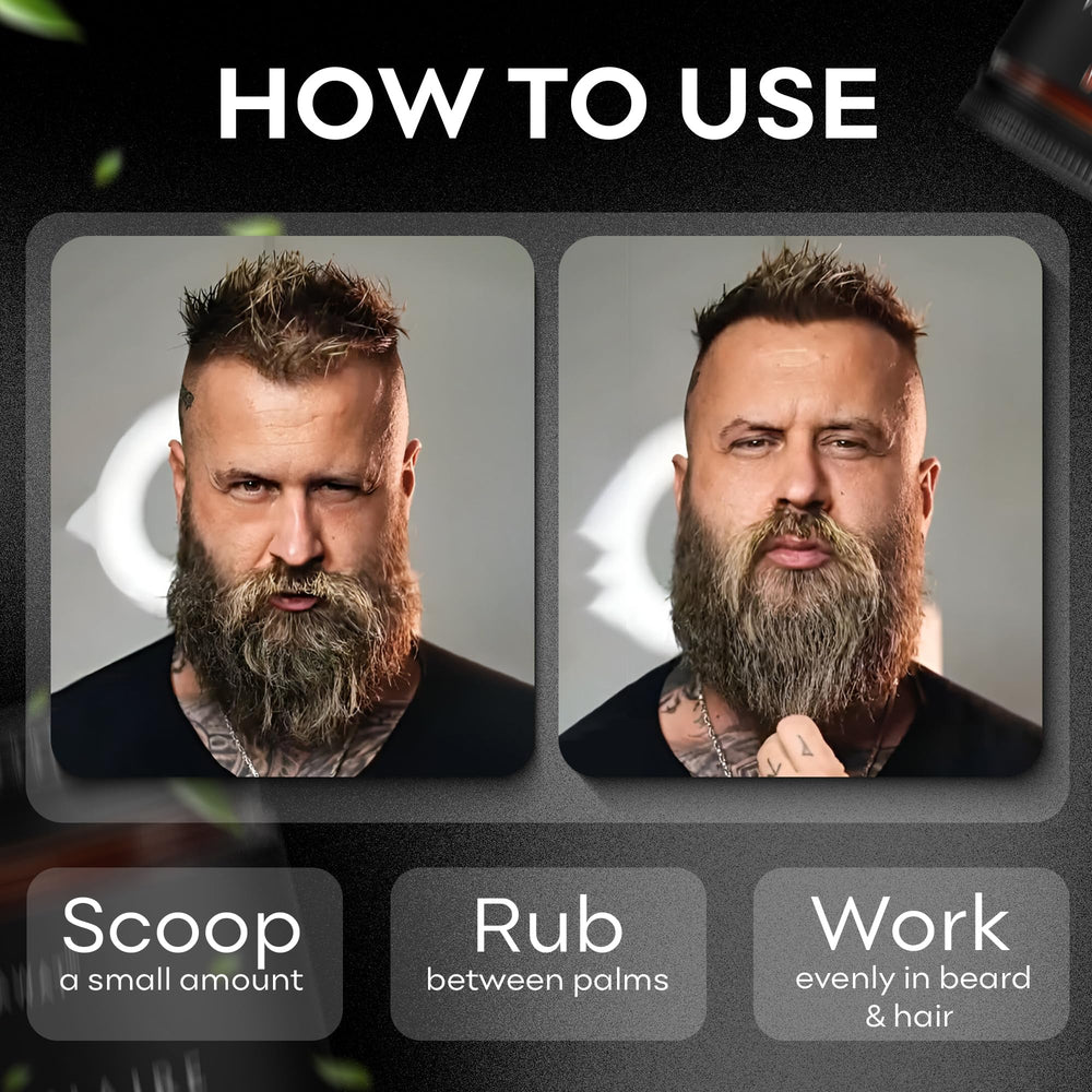 BAHAWAT ingredients highlights graphic featuring vitamins and nutrients for beard health