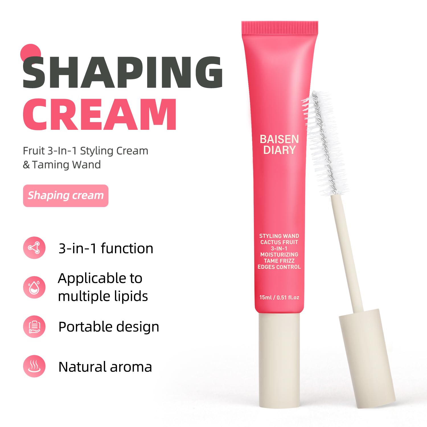 BAISEN DIARY flyaway taming wand with brush for instant frizz smoothing.