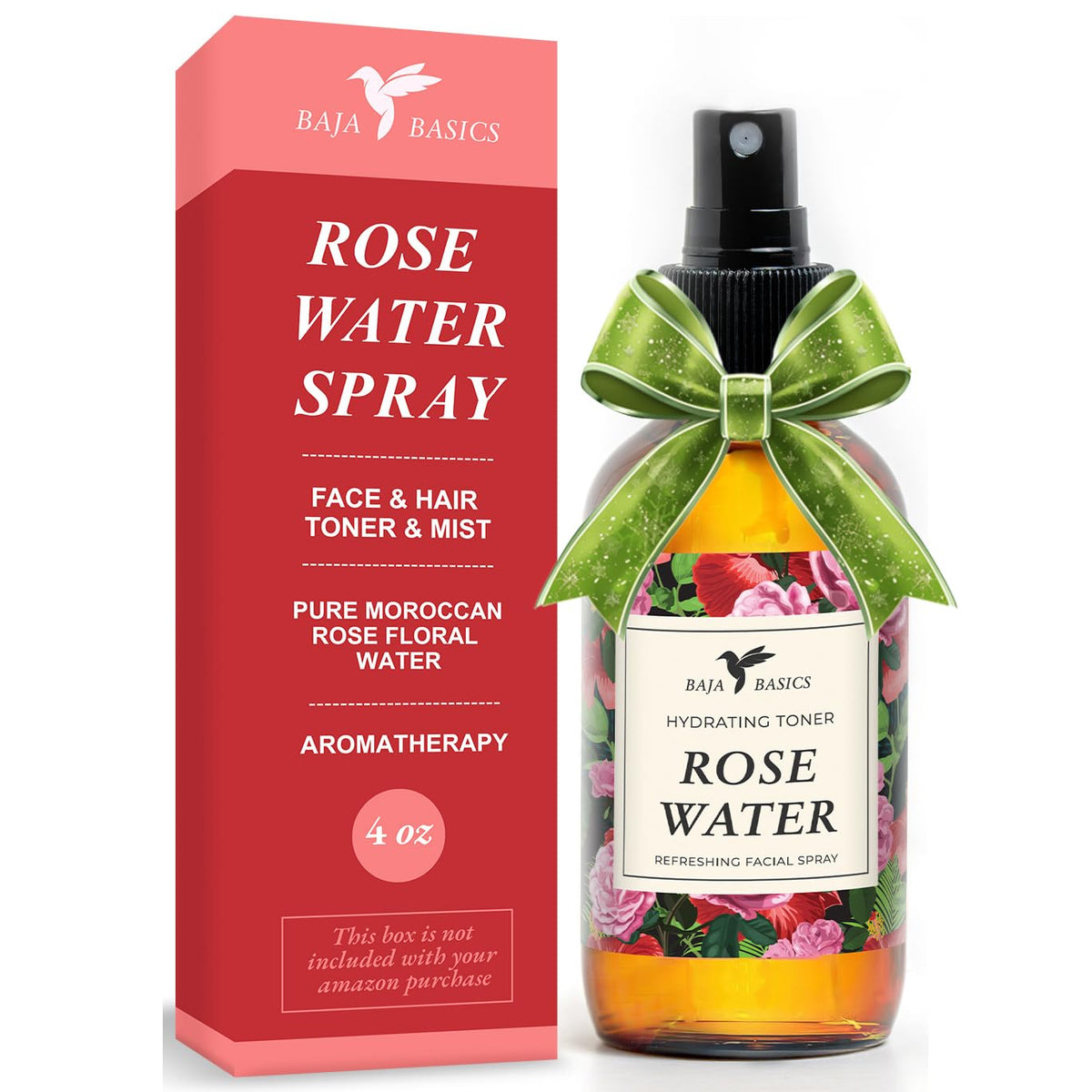 Baja Basics Rose Water Spray bottle for 4 oz, daily hydration and gentle refresh