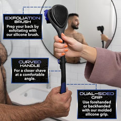 baKblade 3.0 ergonomic silicone grip enhances control for comfortable back shaving