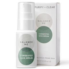 Balance Me Congested Skin Serum bottle for targeted acne spot treatment.