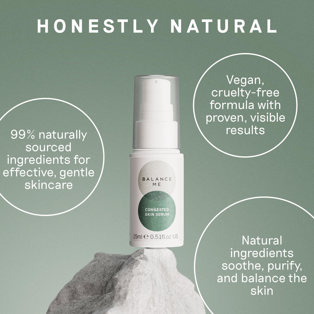 Balance Me vegan cruelty-free badge on packaging emphasizes ethical skincare values.