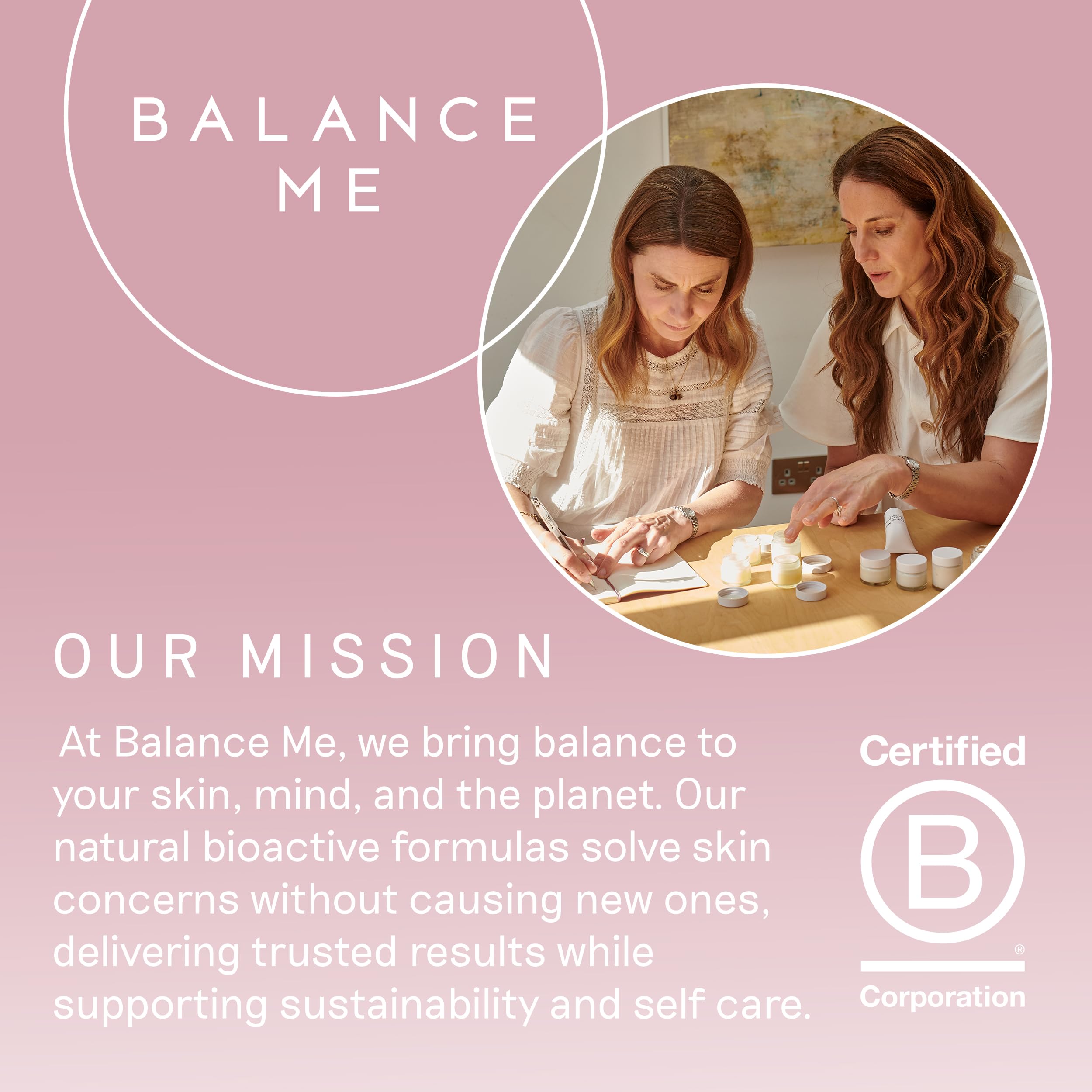 Bathroom countertop setup with Balance Me Wonder Eye Cream for daily routine.